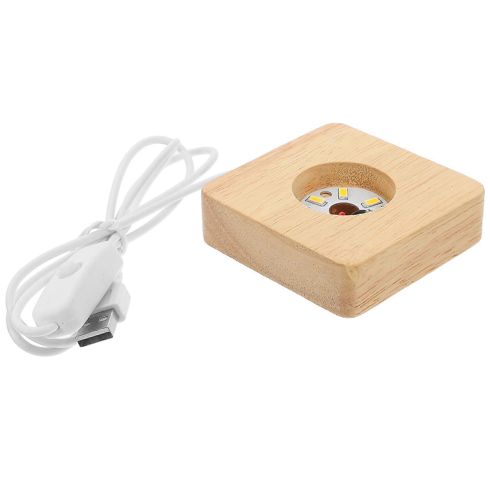 Wooden LED Base Lighted Display Stand for Crystal Ball and Glass Arts with Beige Finish 6.5 inches