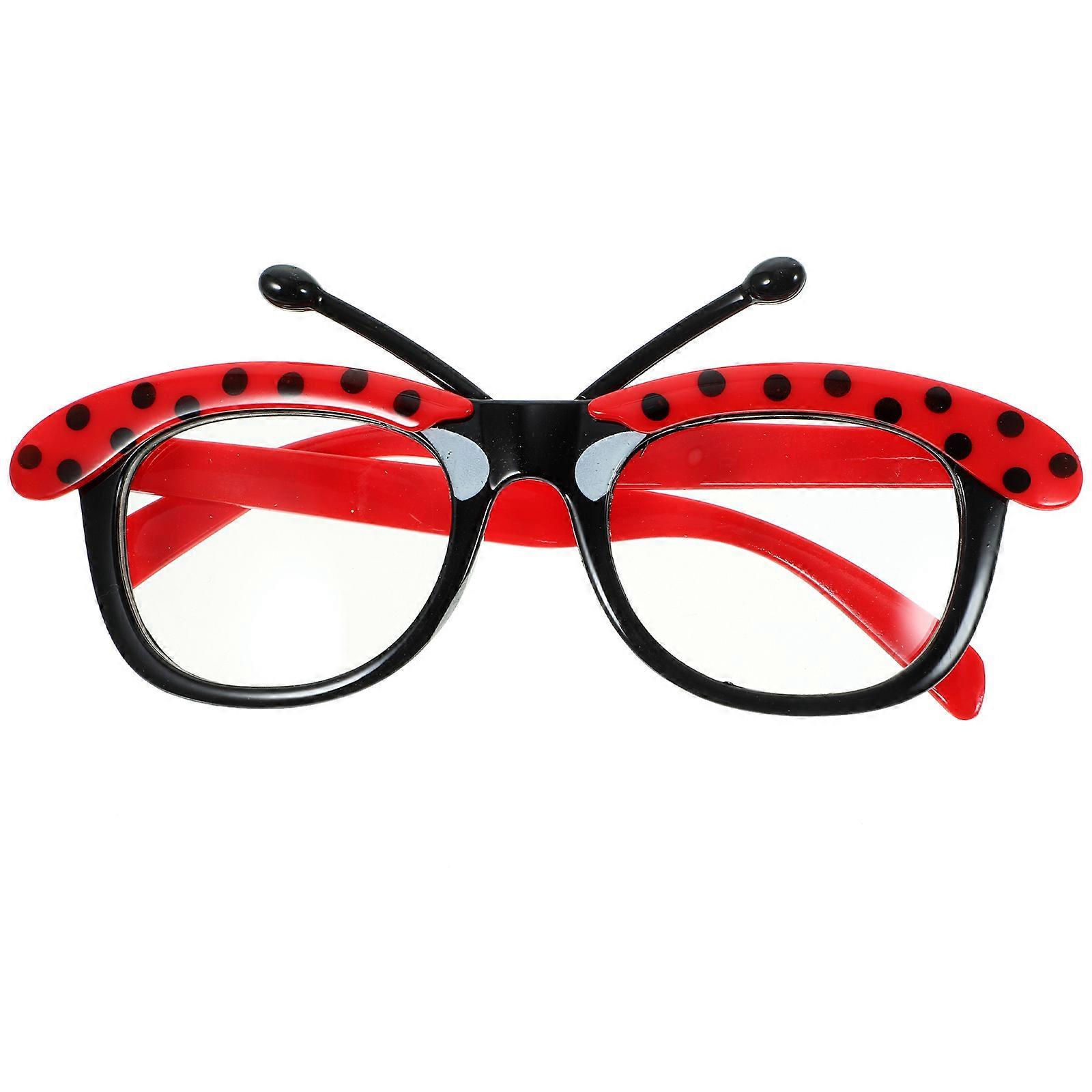 Ladybug Glasses for Makeup with Red Color Plastic Material Lightweight and Comfortable for Birthday Party 6.5 Inches