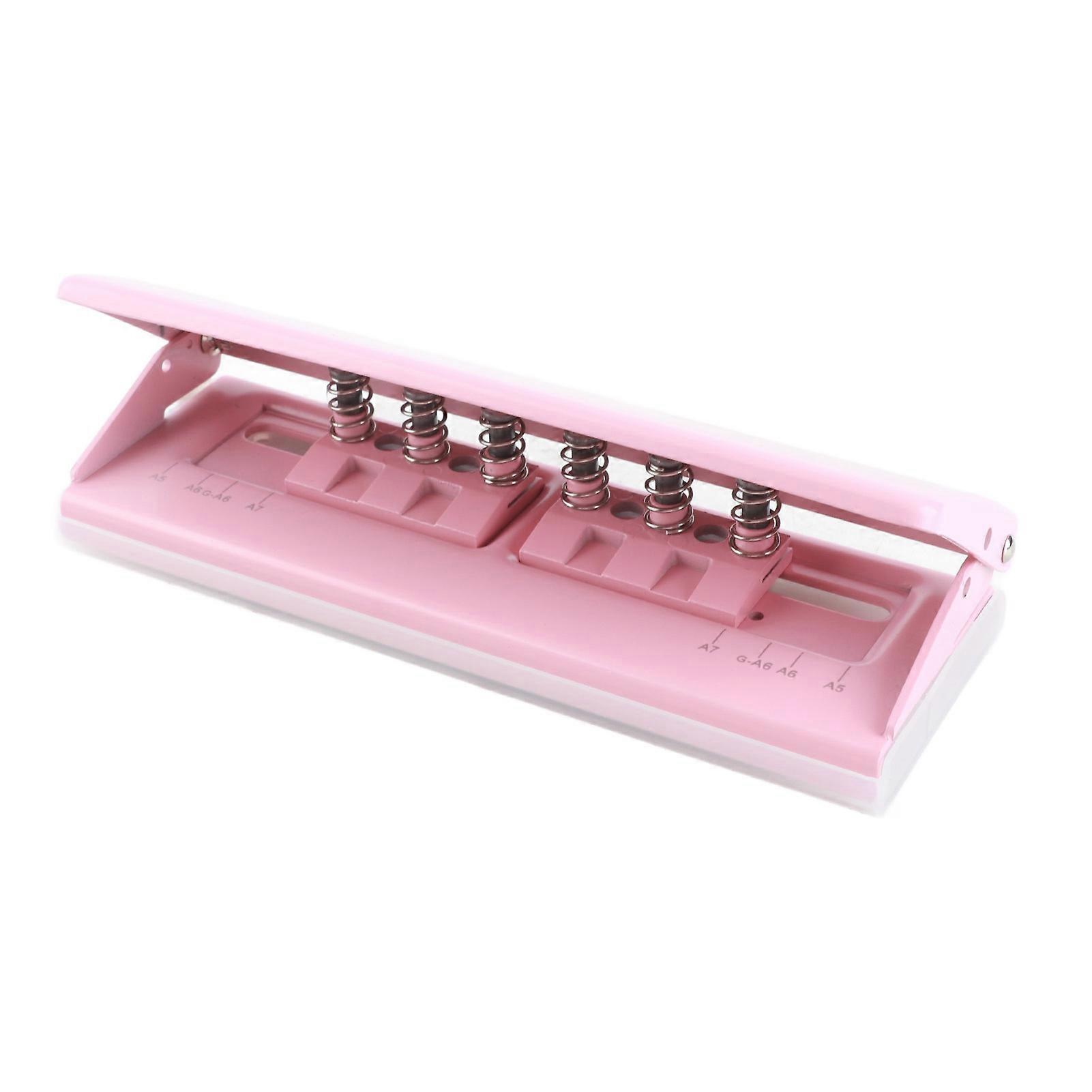 6 Hole Punch Pink Anti Slip Metal Structure Adjustable 6 Hole Spacing Paper Binding Planner Inserts Hole Punch