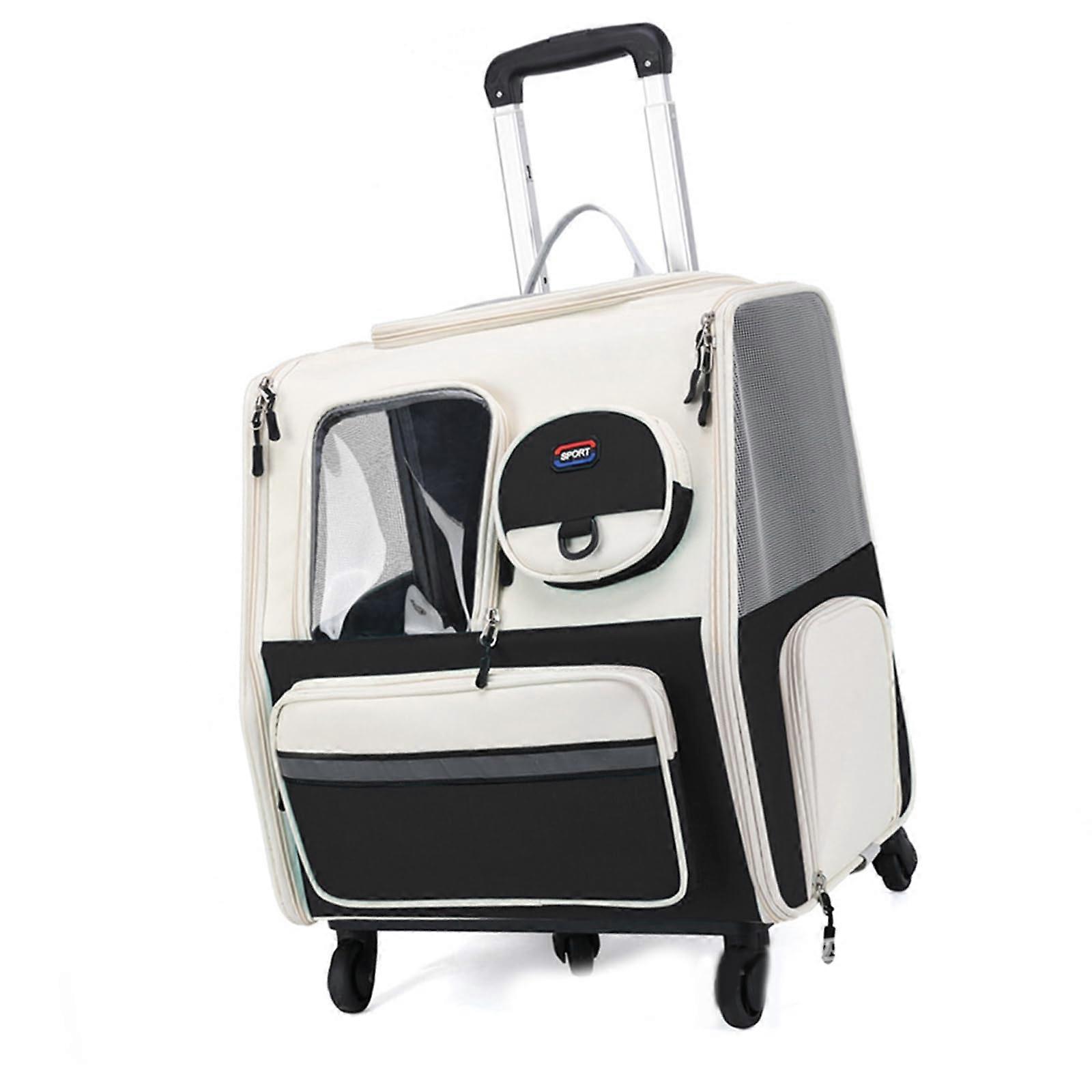 Removable Dog Trolley Bag, Large Foldable Pet Carrier, Cat Travel Bag with Telescopic Handle and Shoulder Straps