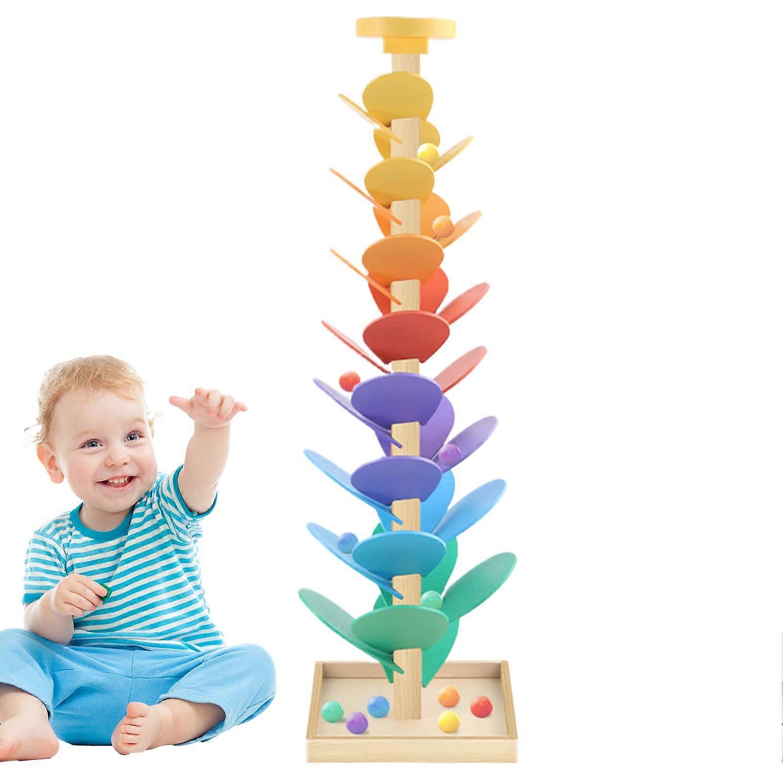 Wood Music Tree Music Tree Marble Run with Ball Game Wooden Leaves Rolling Track, Learning Colors Sorting for Ages 37