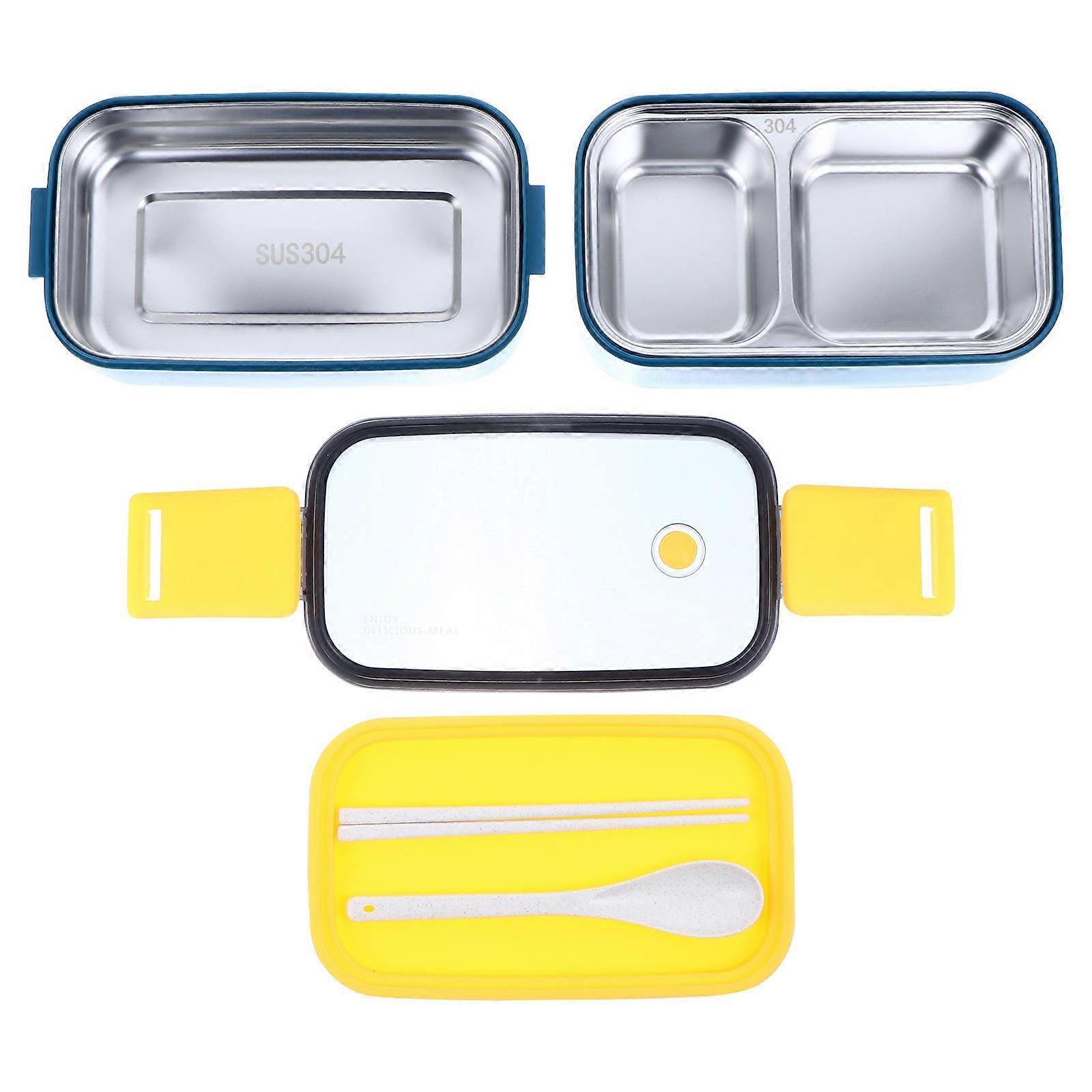 Blue Stainless Steel Food Container Double-Layer Design For Friends Size 22x12x11cm Suitable For Outdoor Meals 1Pcs