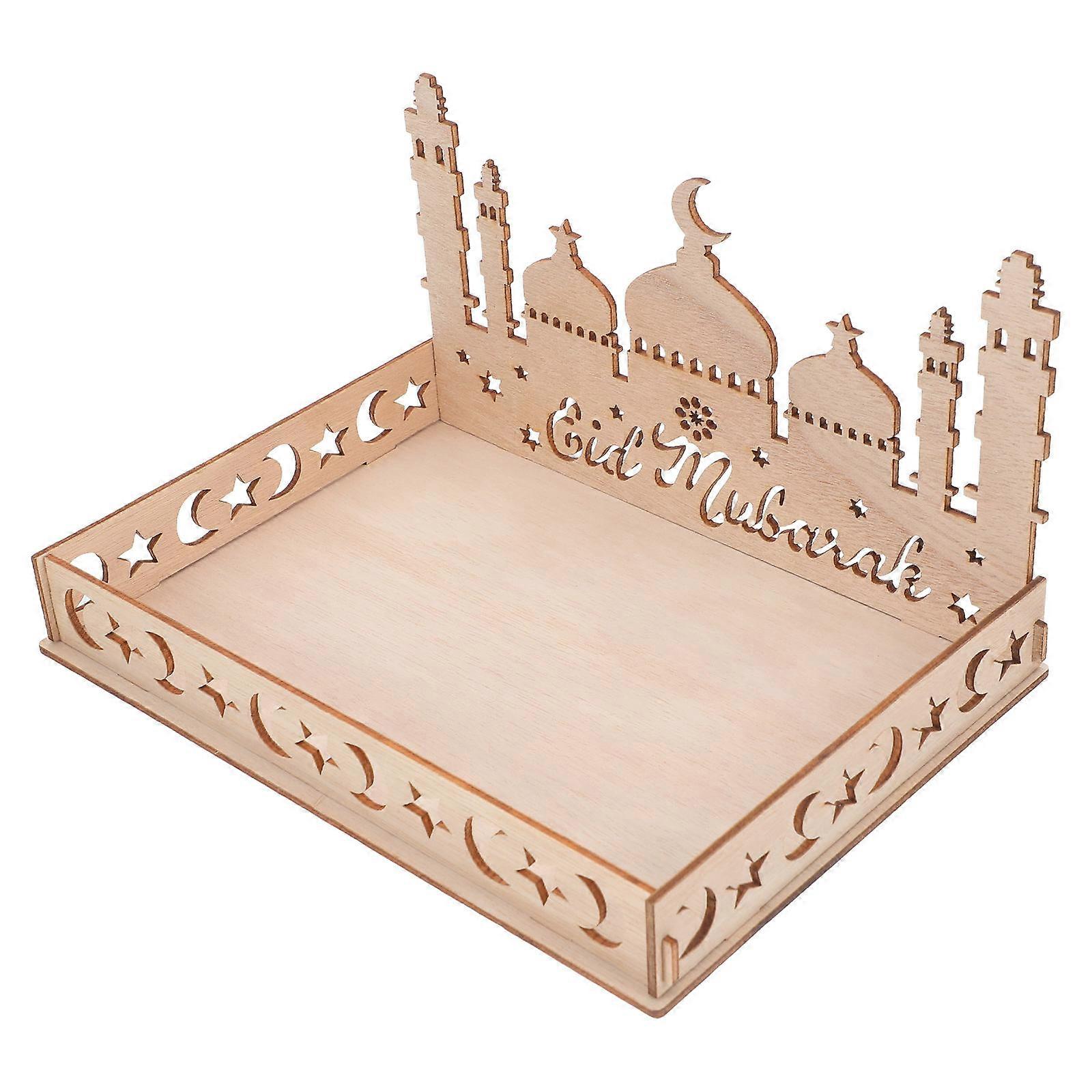 Tray For Ramadan Eid Elegant Wooden Tray Home Decor Item Beige Rectangular Dessert Platter 1Pack