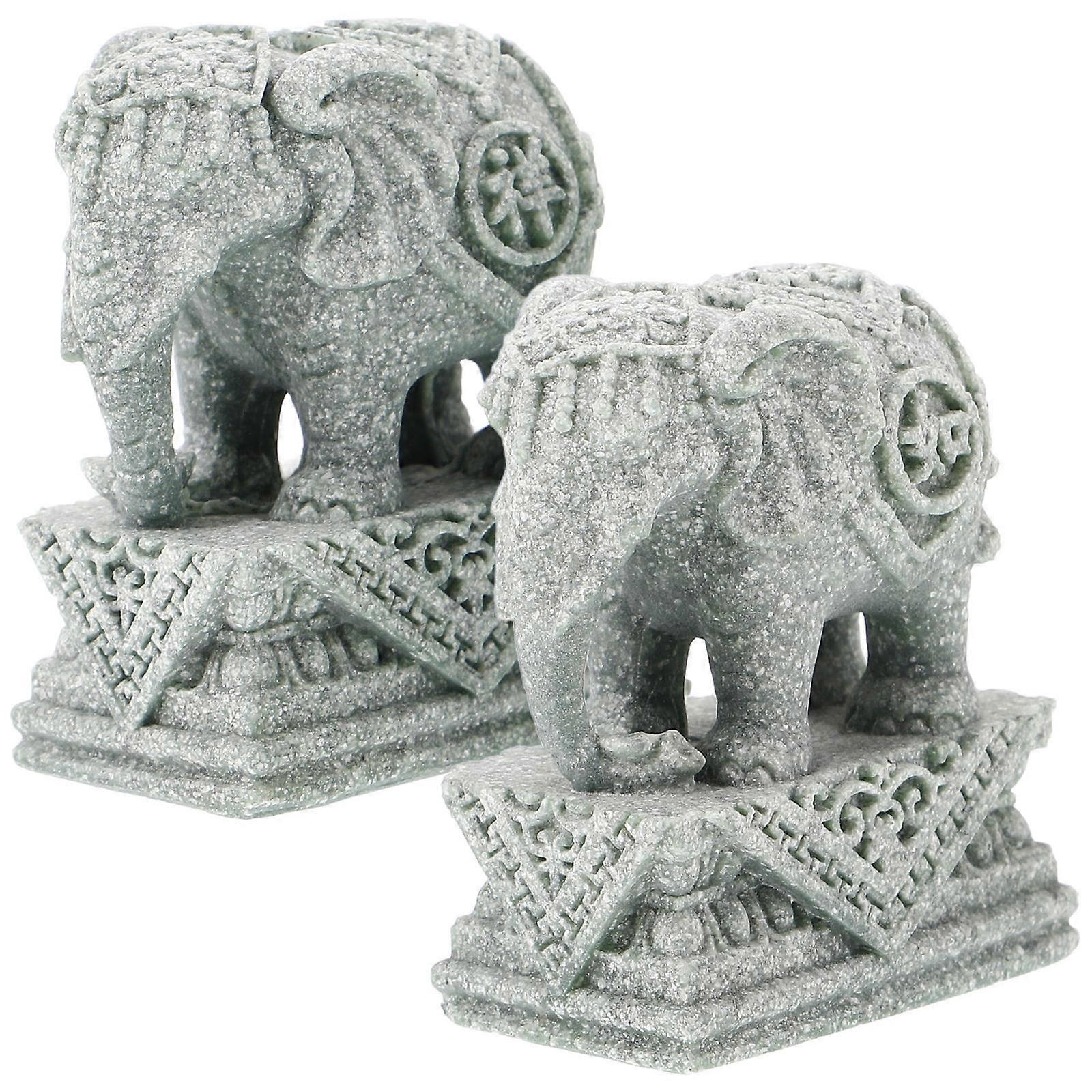 1 Pair Decorative Sandstone Elephant Sculpture Miniature Elephant Ornament for Bonsai Tree