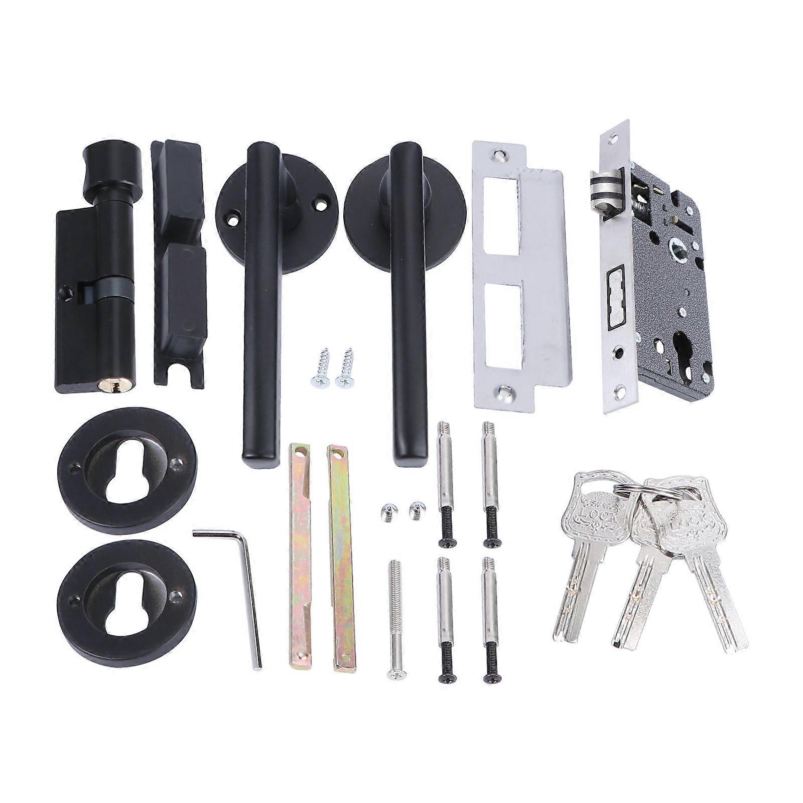 Black Aluminum Door Knob Lock Set with Keys for Bedroom Bathroom Silent and Secure Use 5.1 Inches