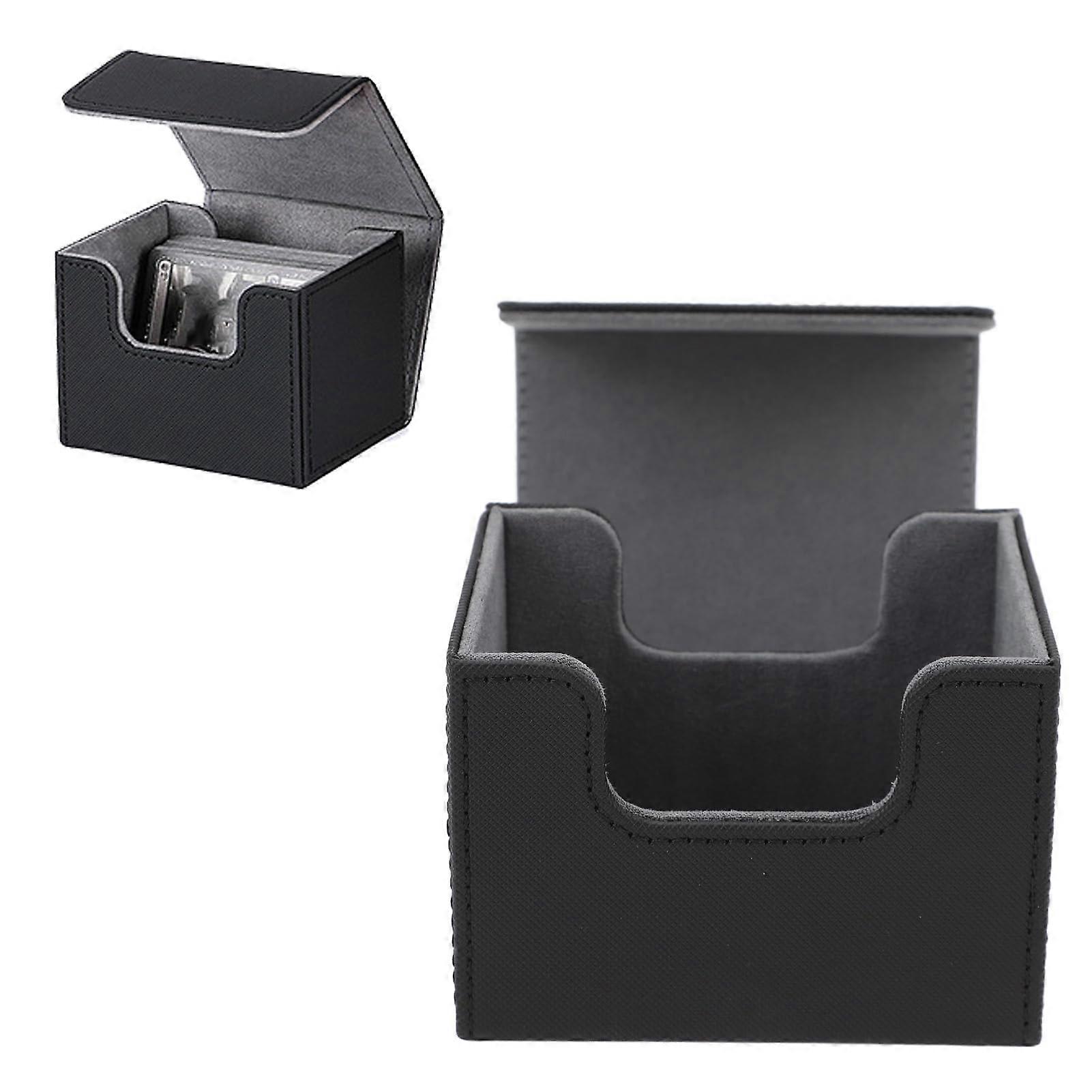 Trading Card Deck Case Magnetic Flap Box Leather With Side Insert For 100 Cards MTG Commander TCG Black