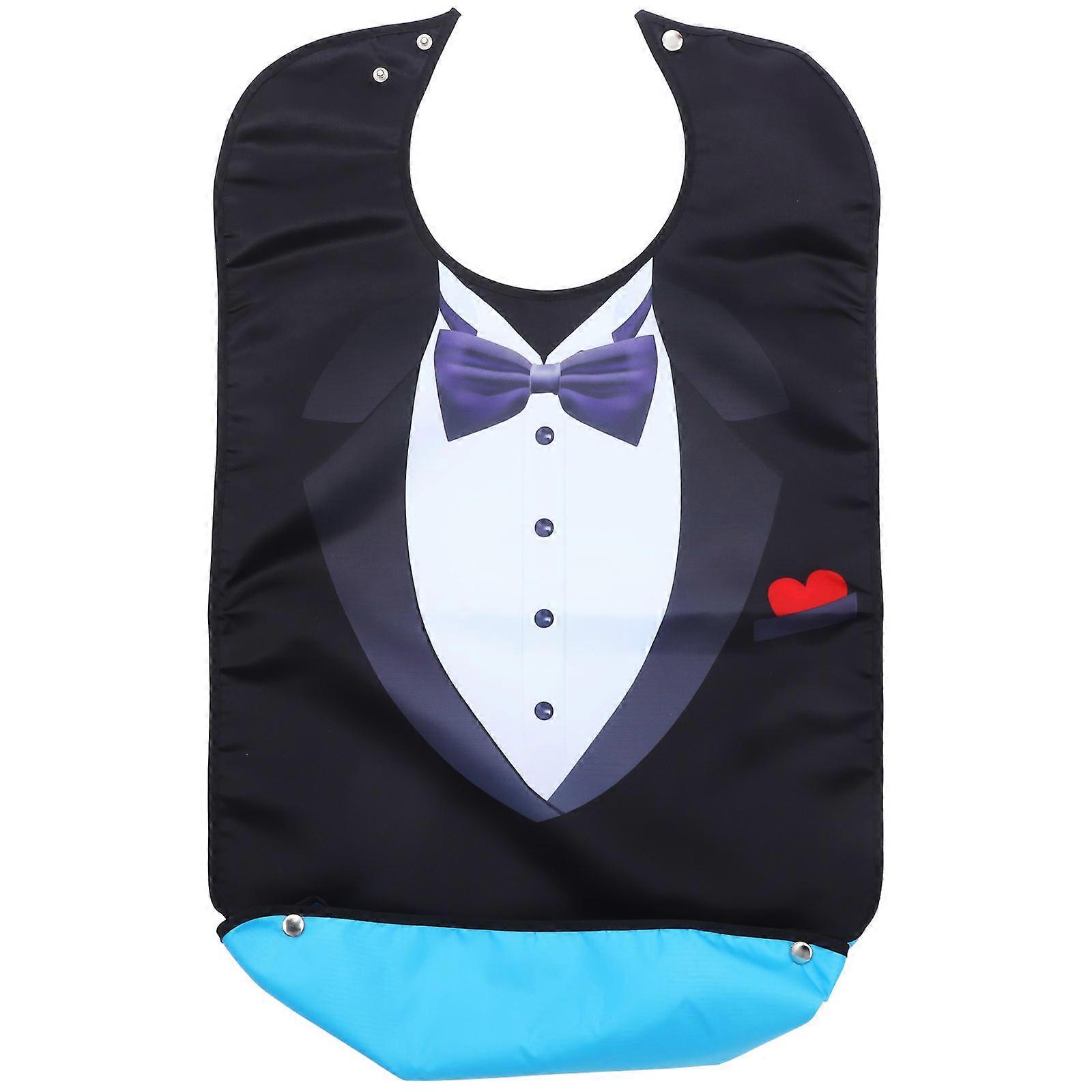 Unisex Adults Bib Gentleman Heart Suit Design For Seniors Meals 86X46CM Black Prevent Soiling 1Pcs
