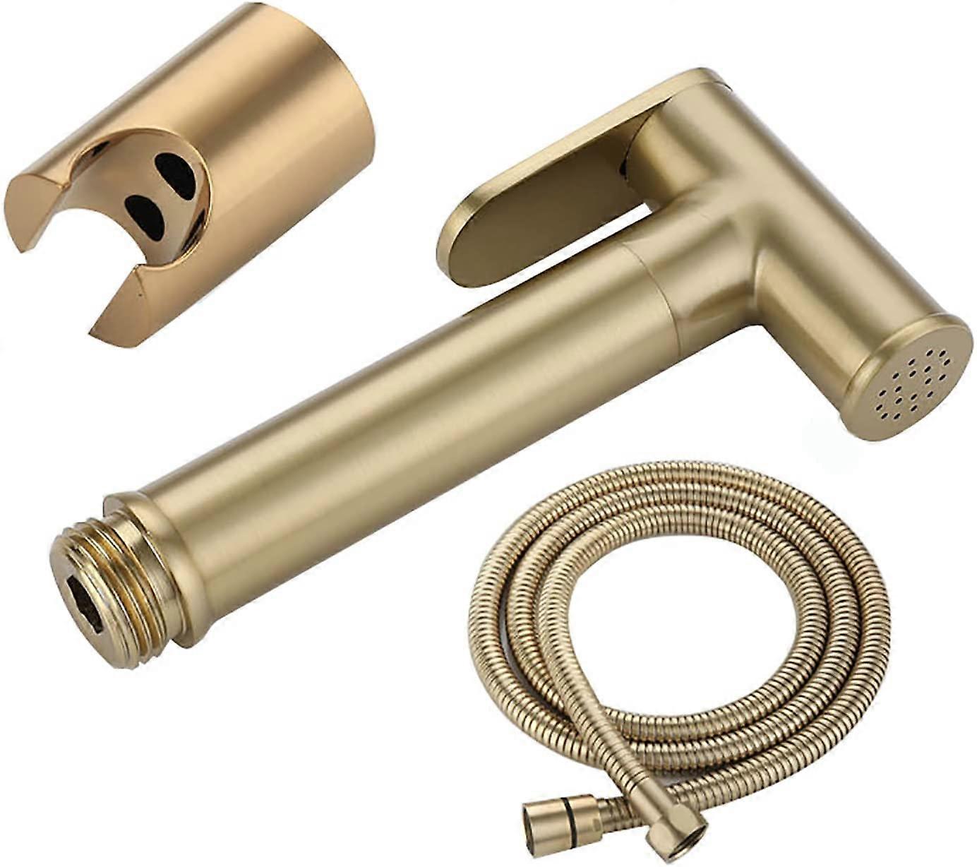 Hand Bidet Sprayer for Toilet, Brushed Gold Brass Cloth Diaper Spray Kit with 150cm Hose, Wall Mounted for Feminine Hygiene