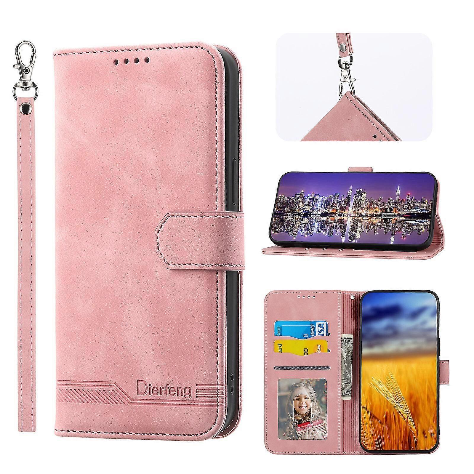 For iPhone 12 Case, Leather Wallet Flip Case With Strap