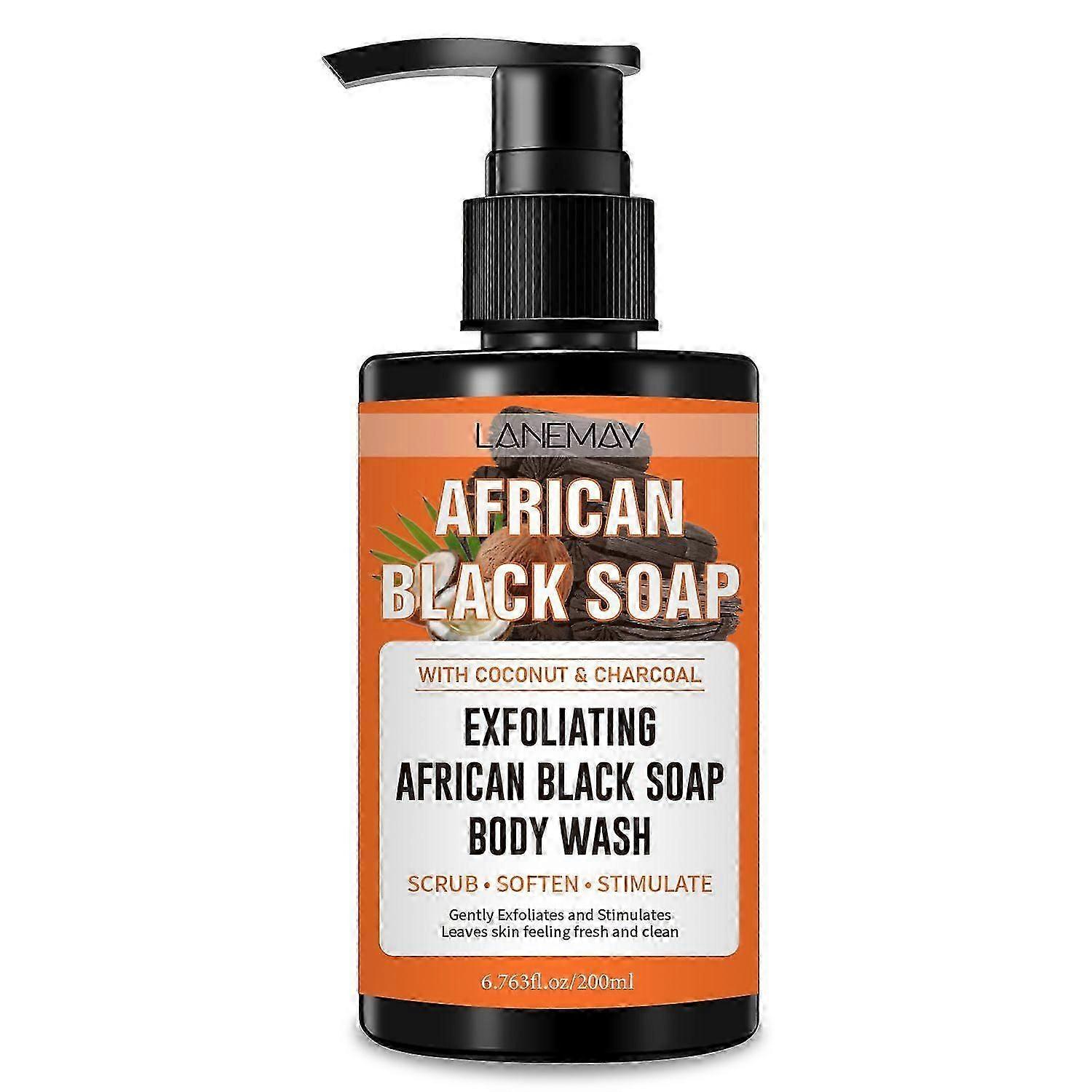 غسول الجسم مقشر بالصابون الأسود الأفريقي بجوز الهند والفحم ، مقشر ، تنعيم ، تحفيز