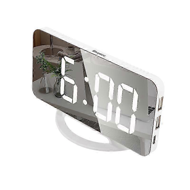 TS-8201 LED mirror digital display table clock desktop makeup mirror automatic photosensitive electronic (white LED display)