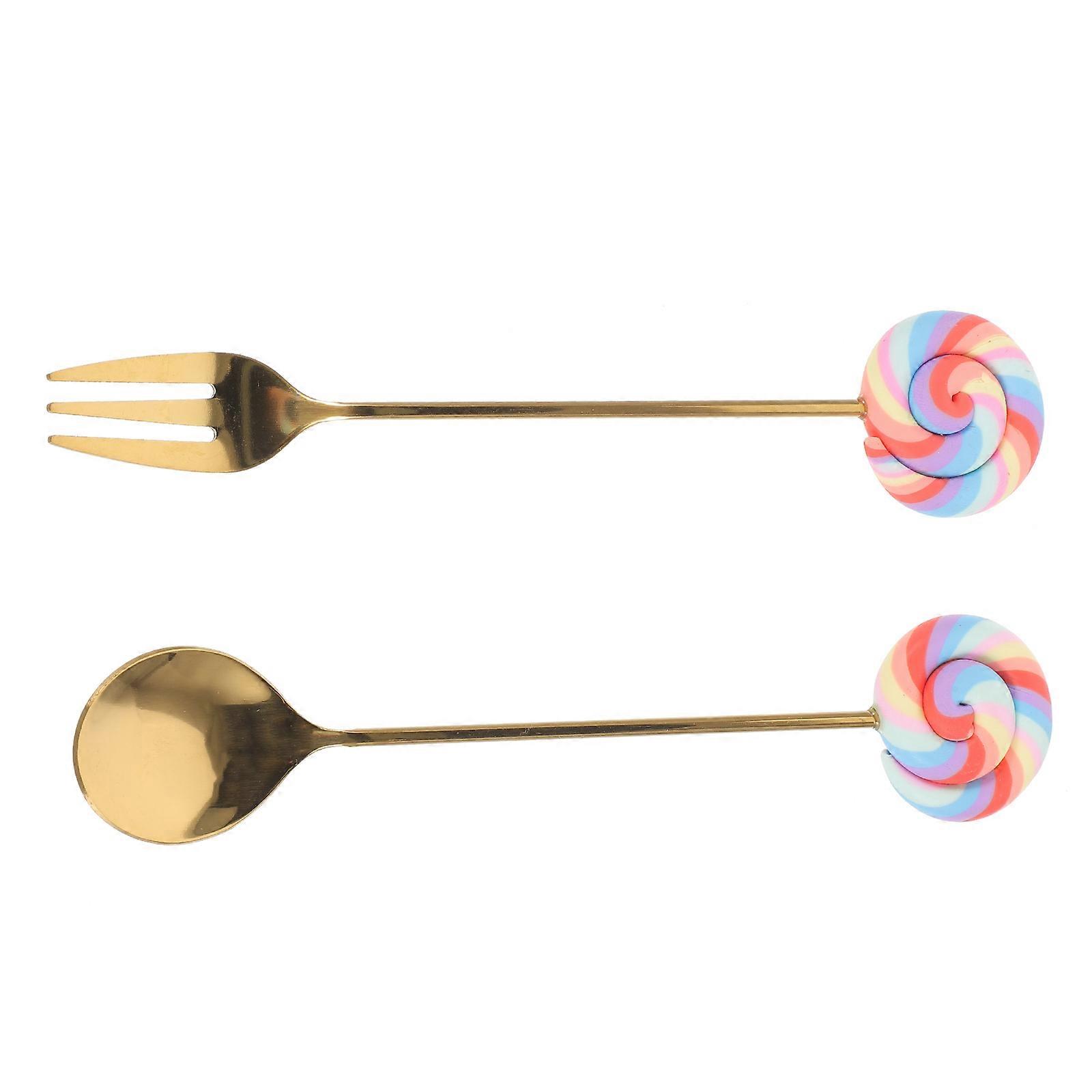 Adorable Lollipop Dessert Fork in Multi Color with Smooth Edges for Home Use Portable and Lightweight 1 Set