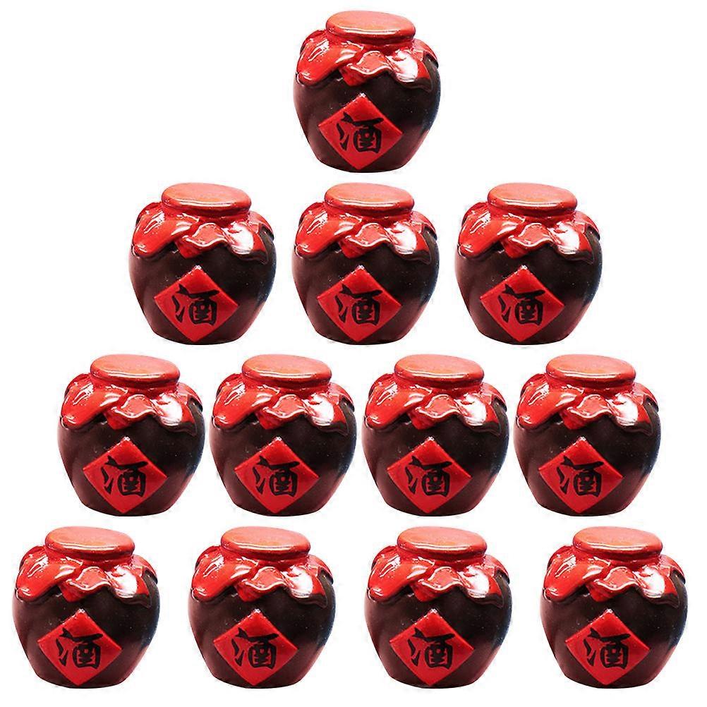 Miniature Wine Jars for Decor Made of Resin in Dark Red Color 12 Pieces Mini Kitchen Accessories
