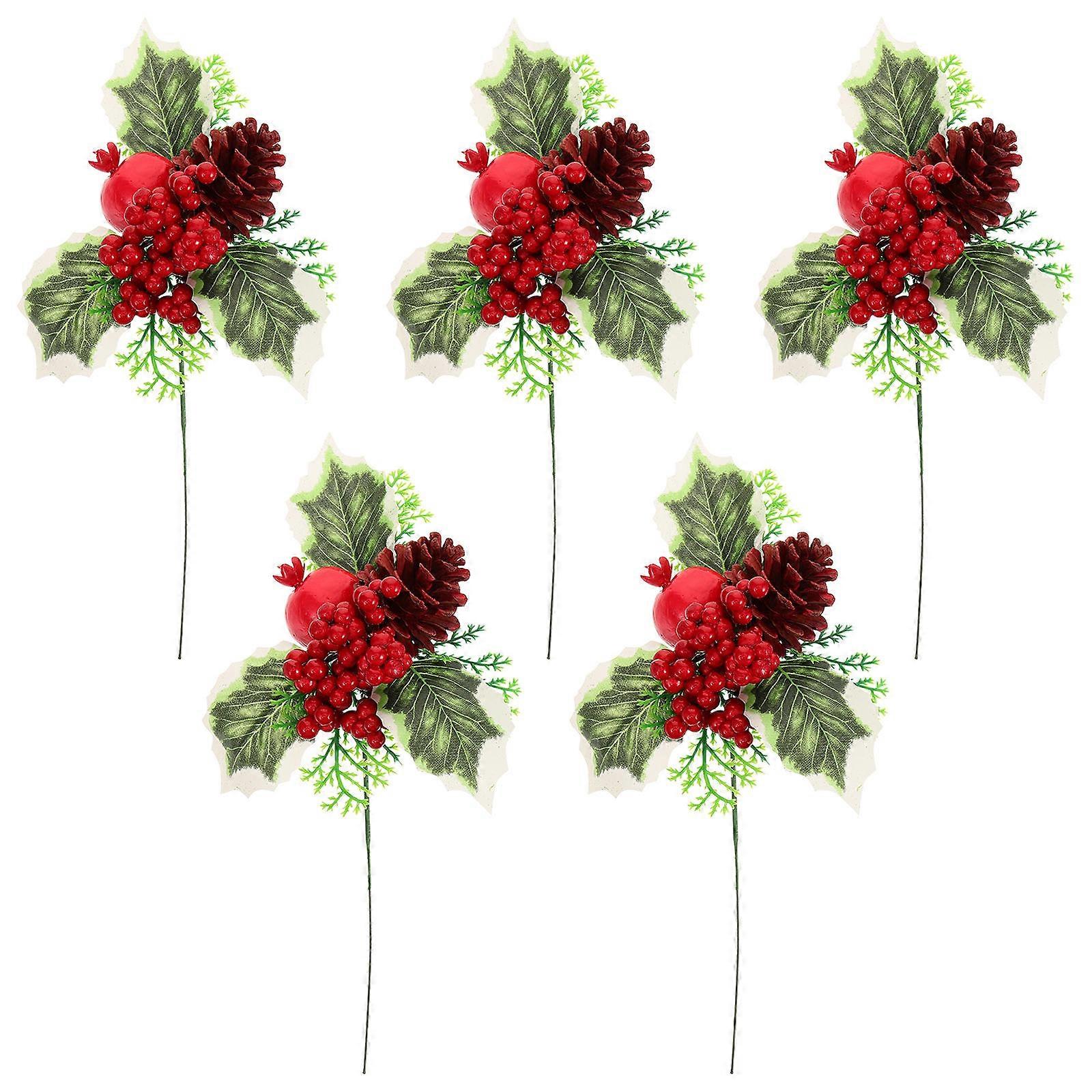 Faux Evergreen Stems 5Pcs Creative Plant Picks For Craft Enthusiasts 10 X 10 X 2 Cm Multi Decoration Supplies