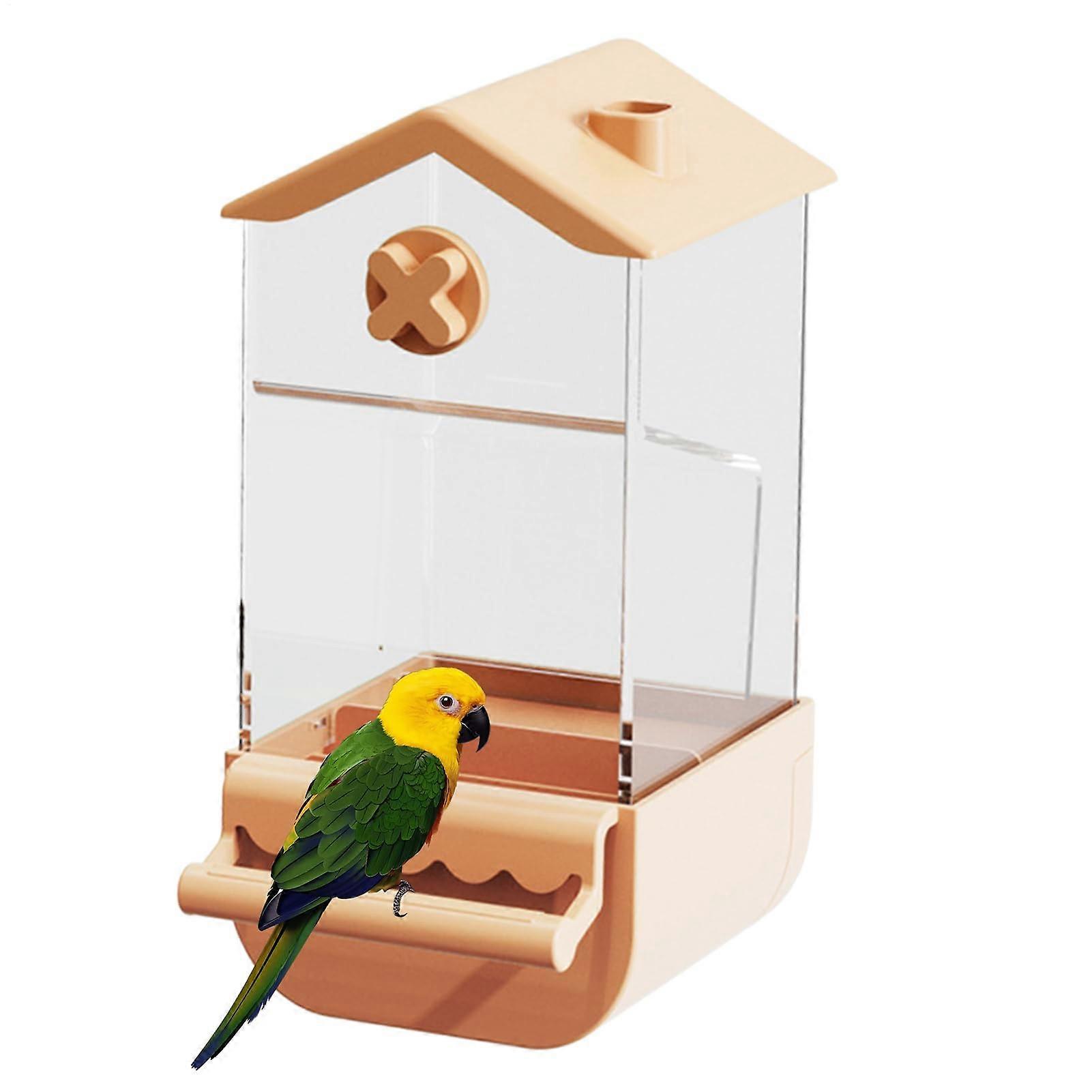 Automatic Bird Feeder for Parakeets and Cockatiels, Waterproof Seed Dispenser in Yellow, Adjustable Food Portion Control