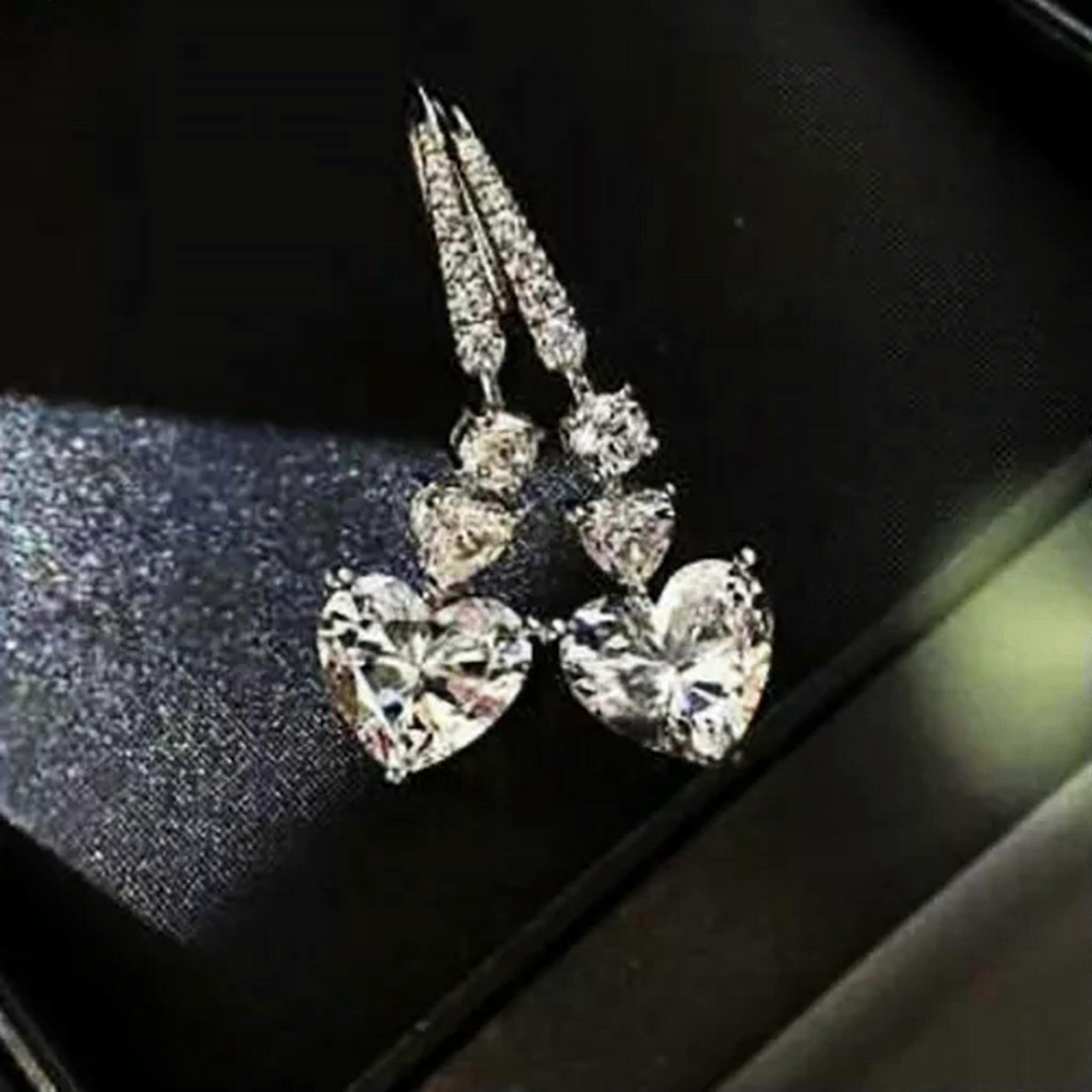 Dangle earrings with cubic zirconia in heart cut, , 925 sterling silver