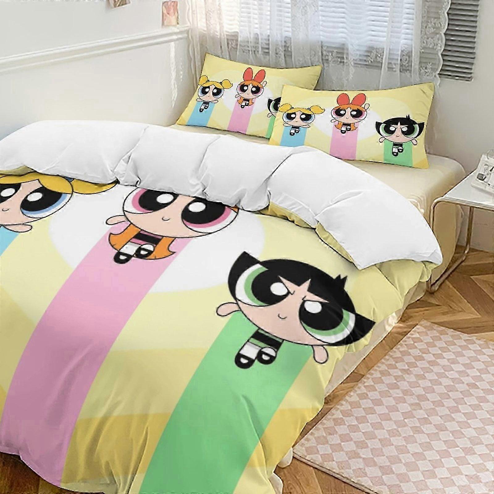 v2126 Lençóis Roupa de cama Conjunto de cama de 3 peças para meninas superpoderosas, macio, quente e confortável com 1 capa de edredom e 2 fronhas, lençóis y