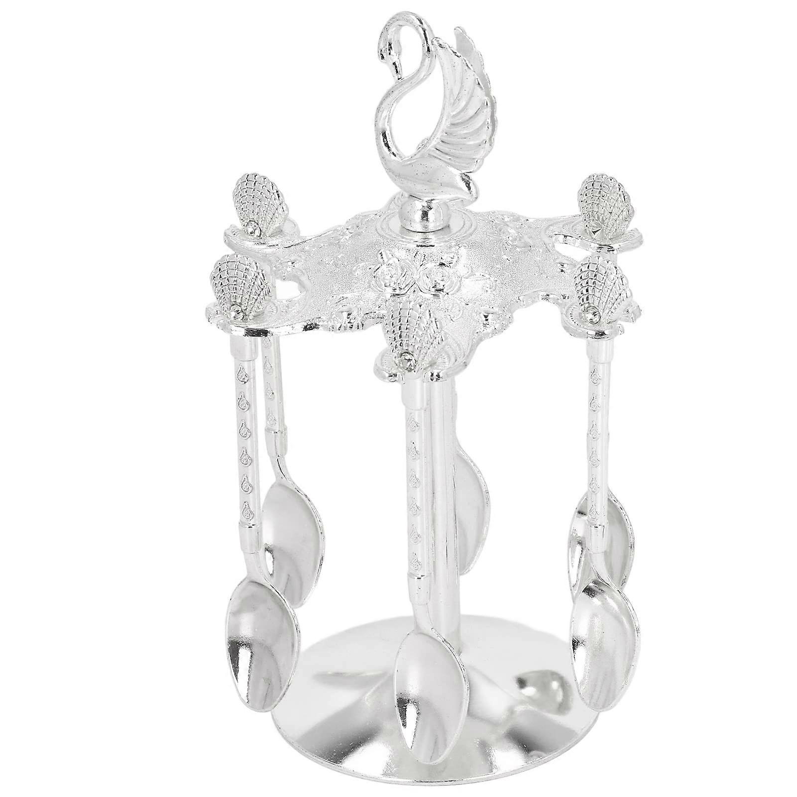 Swan Coffee Spoon Holder, Rotatable Design, Elegant Silver Zinc Alloy for Parties and Office Use