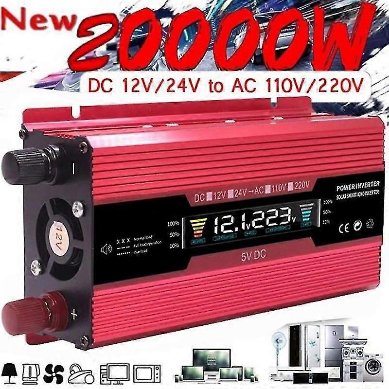 Inversor de corriente para coche de 20000W - Convertidor DC12V/24V a AC220V para camping y emergencias