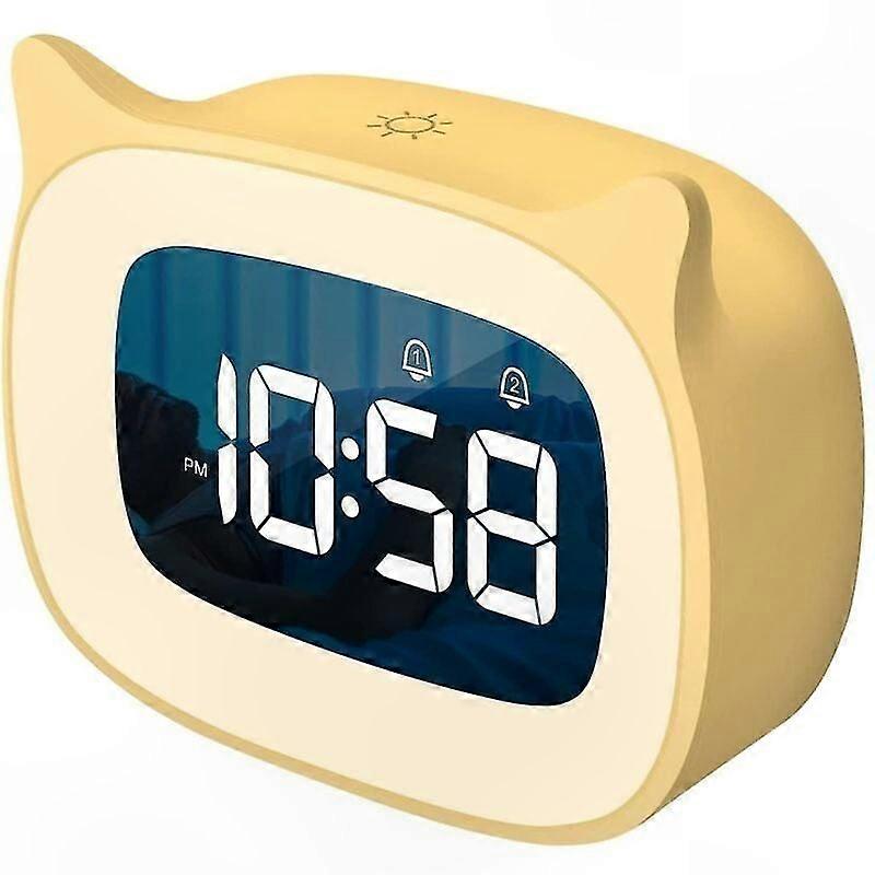 Gradient Night Light Alarm Clock for Kids, Digital Clock with Cat Ears, Yellow