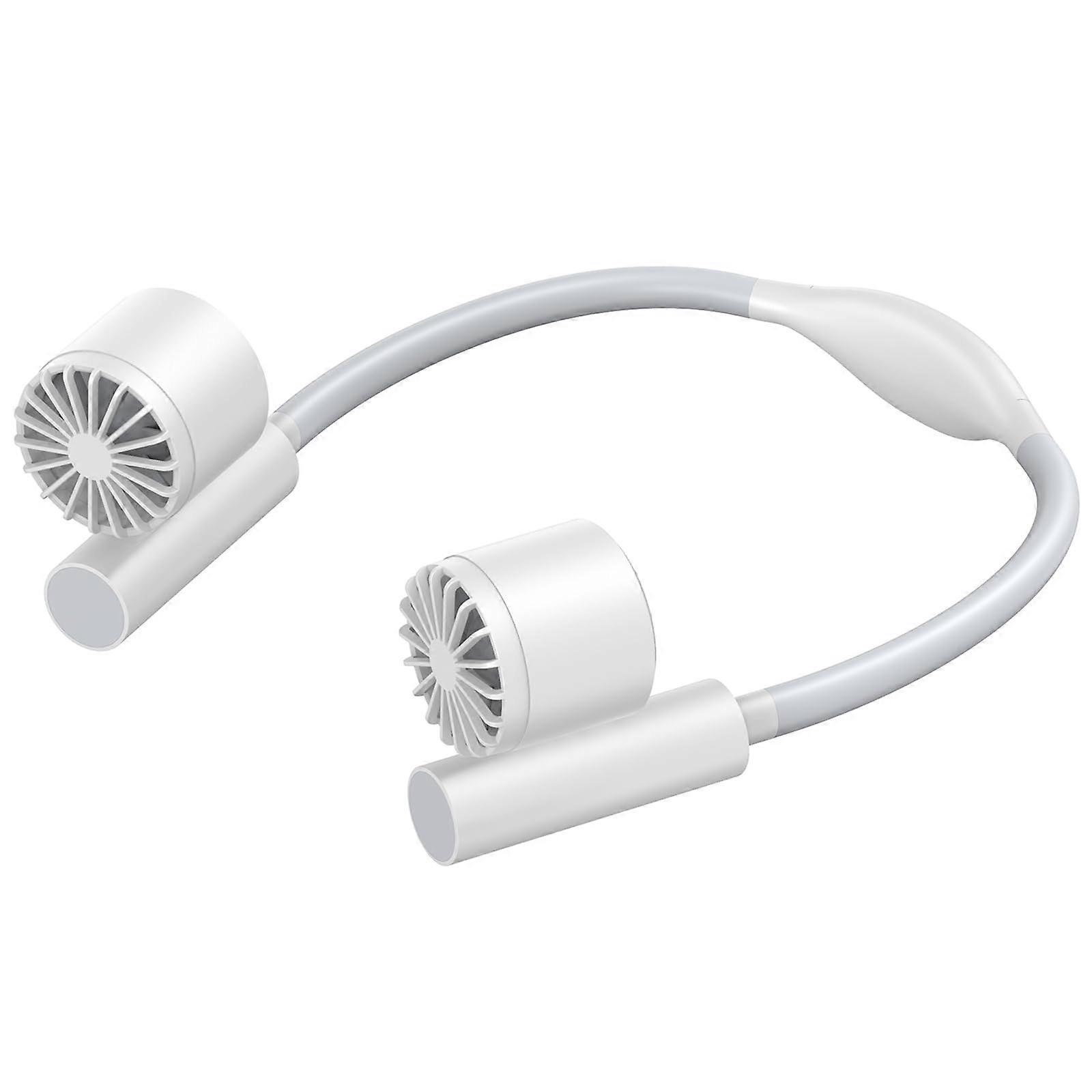 Rechargeable USB Neck Fan - Portable Handsfree Air Cooler with 3 Adjustable Speeds - Double Neck Design - White