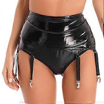 Womens Shiny Patent Leather Garters with Four Metal Clips Lingerie Sexy Pole Dance Nightclub Club Stage Performance Costume