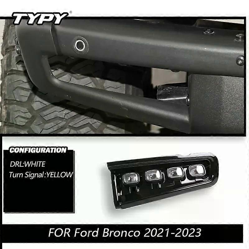 Apply Front Bumper Dynamic Amber LED Turn Signal Lights w/ White DRL Fog Lights Assembly For Ford Bronco Everglades / Raptor 2021-2023