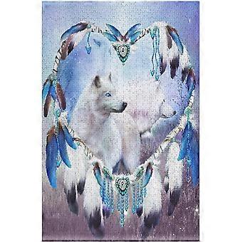 Jogo de quebra-cabeça de 300 peças Dreamcatcher Wolf Jigsaw Puzzles para adultos e crianças, quebra-cabeças de madeira para decoração de casa