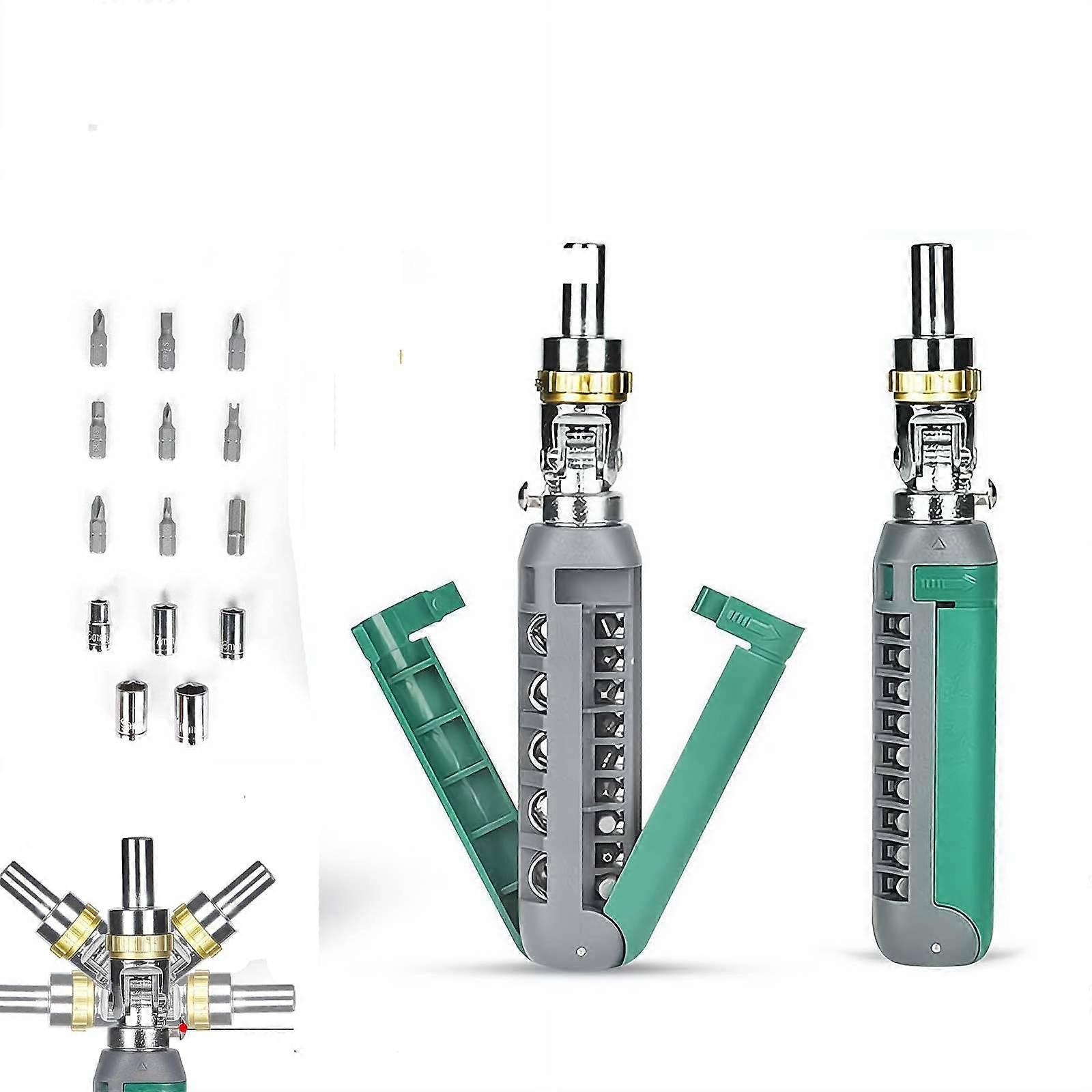 14-In-1 Ratcheting Screwdriver Set With Magnetic Tip, 180-Degree Adjustable, Phillips/Flathead/Torx/Square/Hex, Foldable