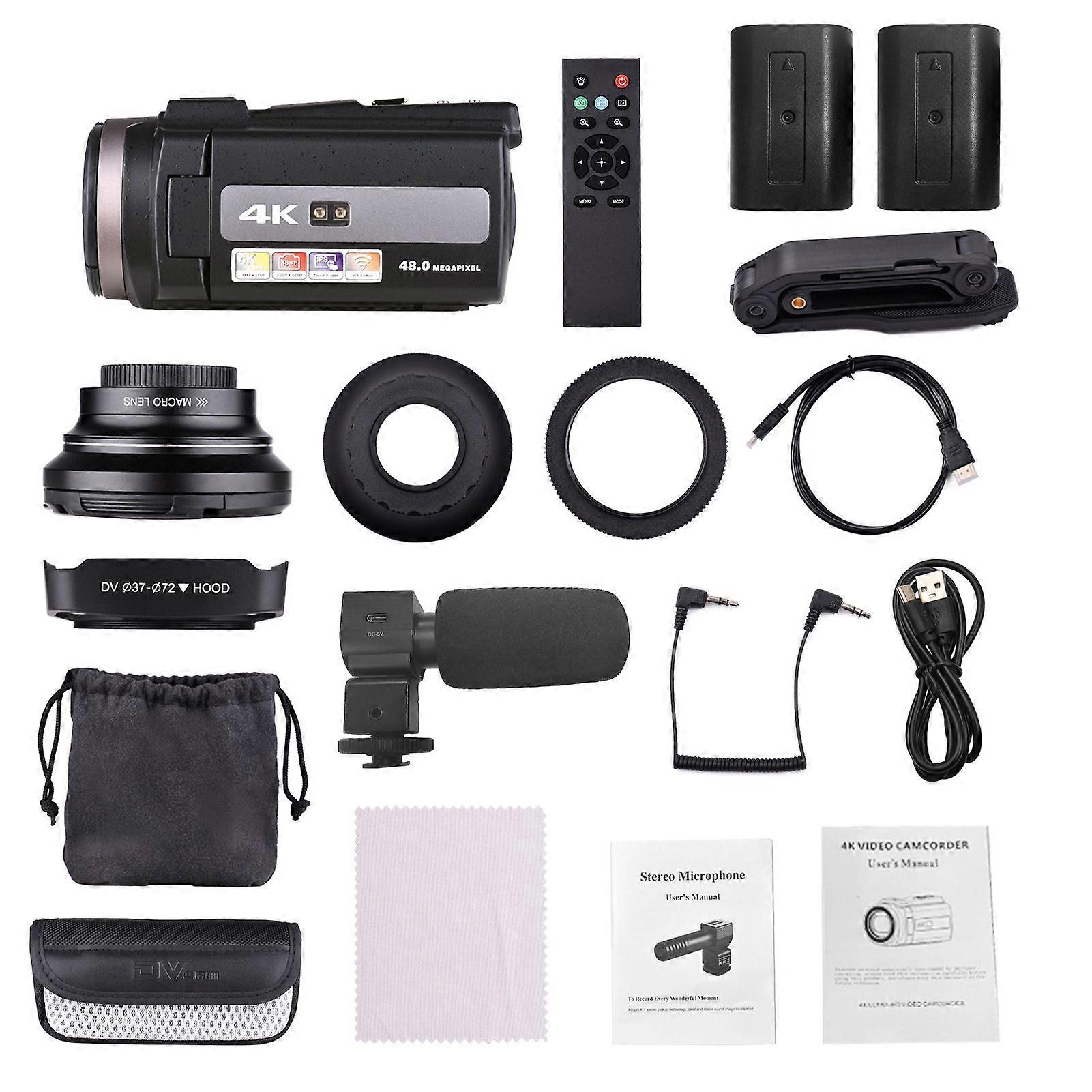 4K 60FPS HD Digital Video Camera DV Camcorder 48MP 16X Zoom 3 Inch Rotatable LCD Touch Screen WiFi Sharing Motion Detection Anti Shaking Time Lapse