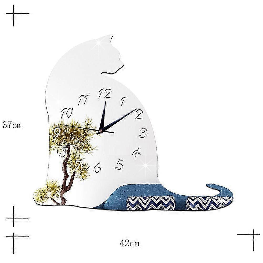 Big Fat Cat Mirror Sticking Wall Clock Decoration