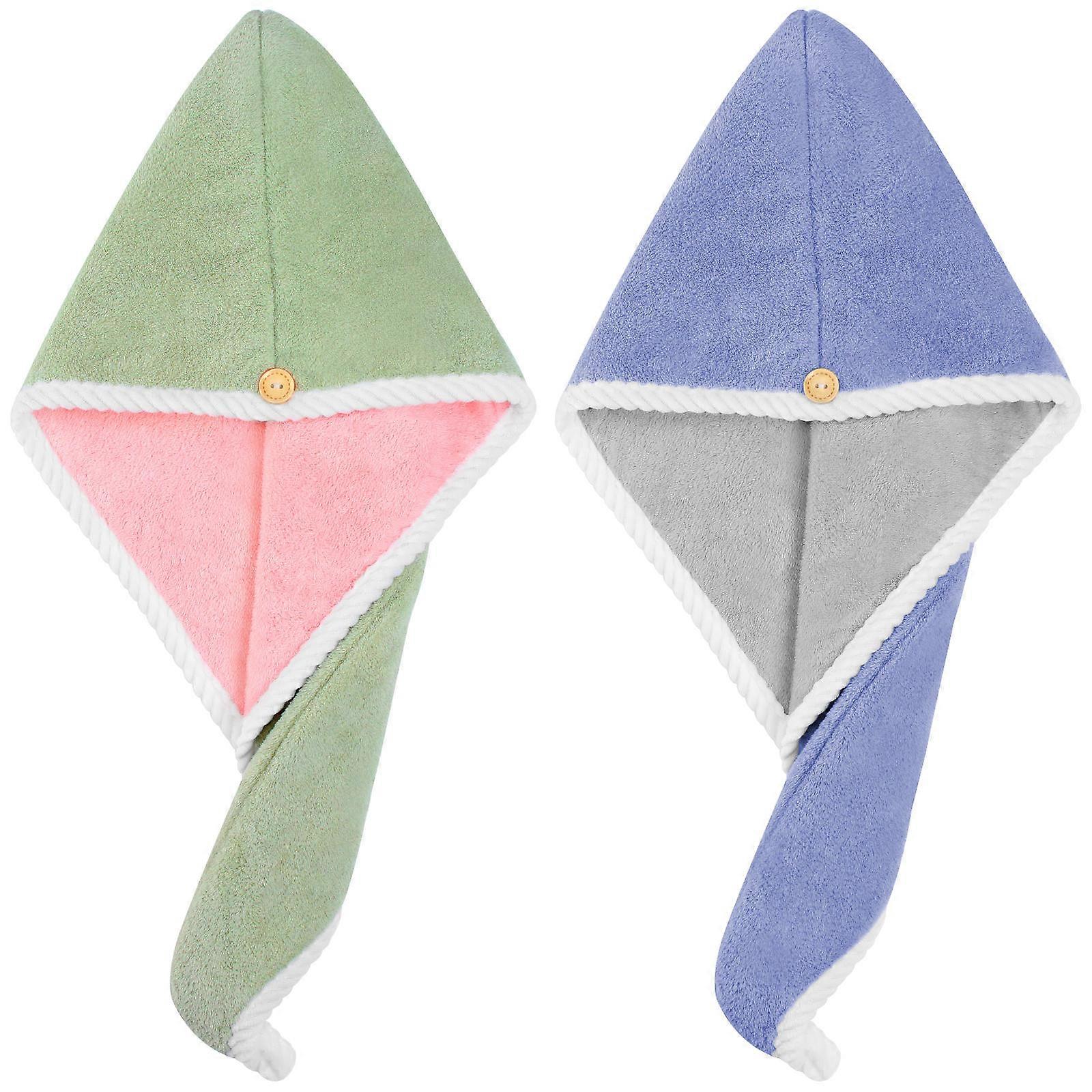 2Pcs Hair Drying Hats Coral Fleece Super Absorbent Towel Wrap for Quick Dry at Home or Travel