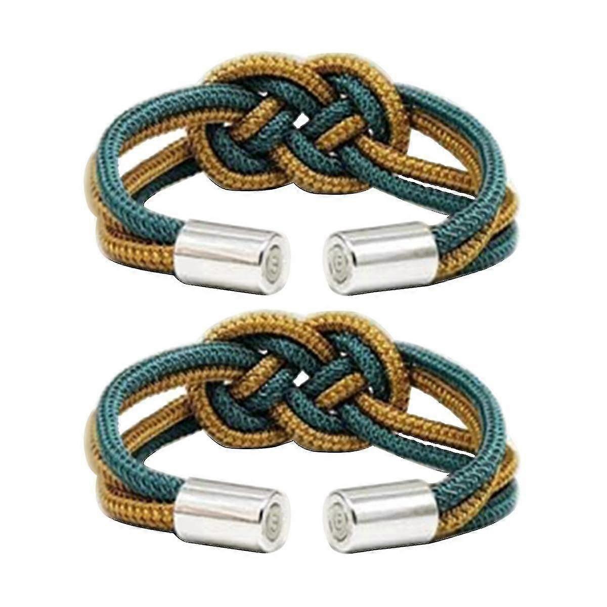 2 Pack Curtain Tiebacks Magnetic Curtain Tieback, Double Color Weave Rope Knot Decorative Curtain Holdbacks