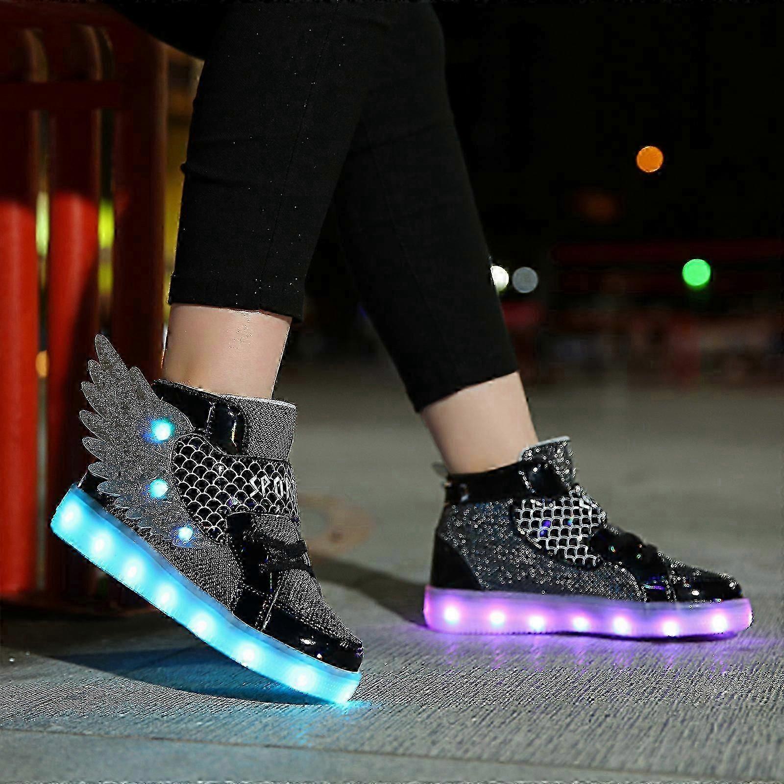 Kids Light up Shoes LED USB Charging Flashing High-top Wings Sneakers