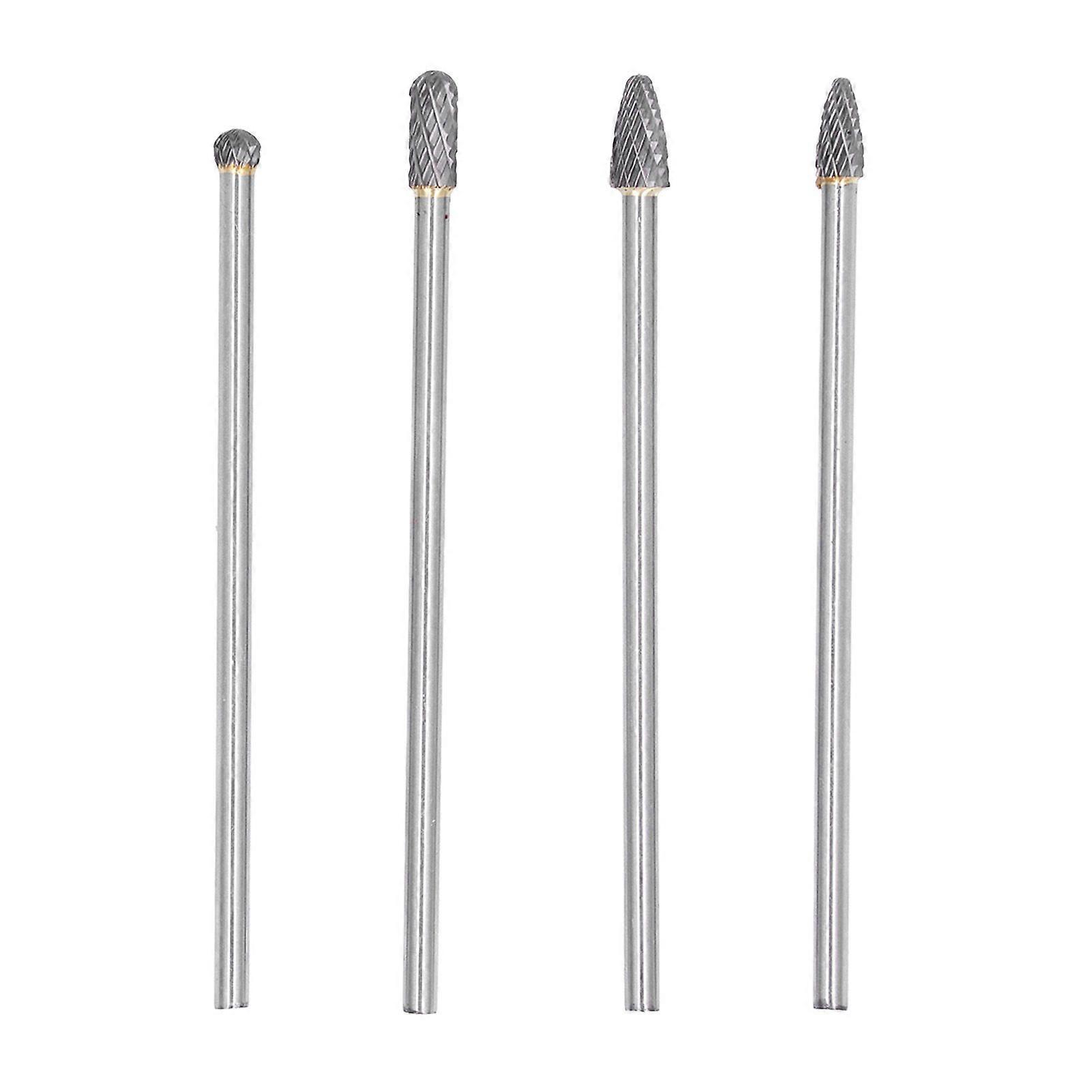 4Pcs Extended Carbide Rotating Burr Set 1/4in Shank Tungsten Steel HRC70 Grinding Head Porting Tools for Cutting Carving