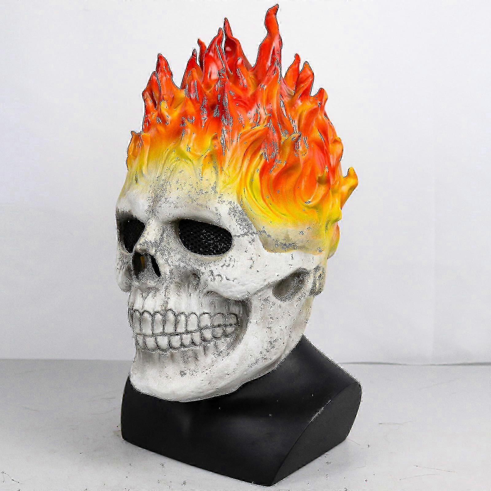 Halloween Ghost Rider Flame Skull Mask, Horror Ghost Full Face Latex ...
