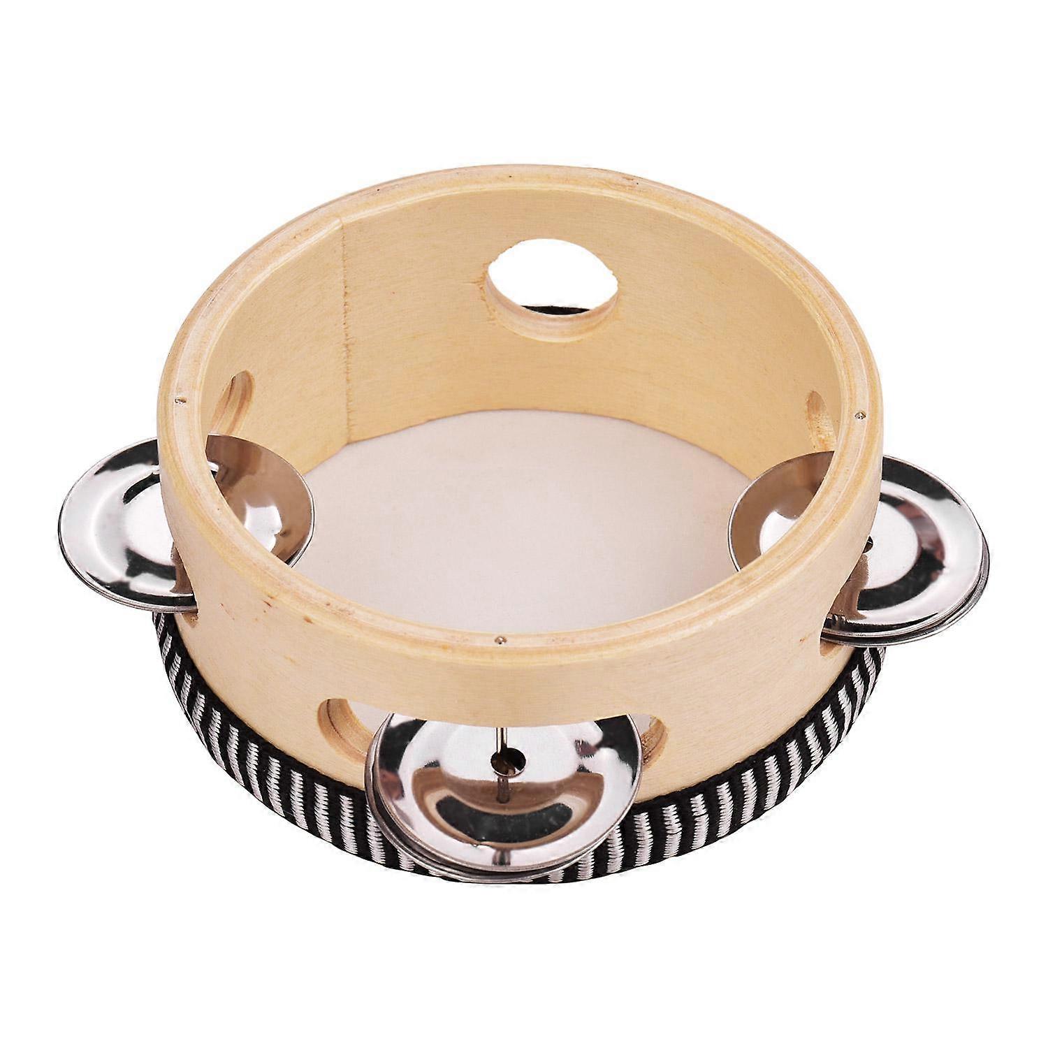 Tambourin à la main en bois de 4 pouces avec tambour en métal à rangée unique Jingles Polyester