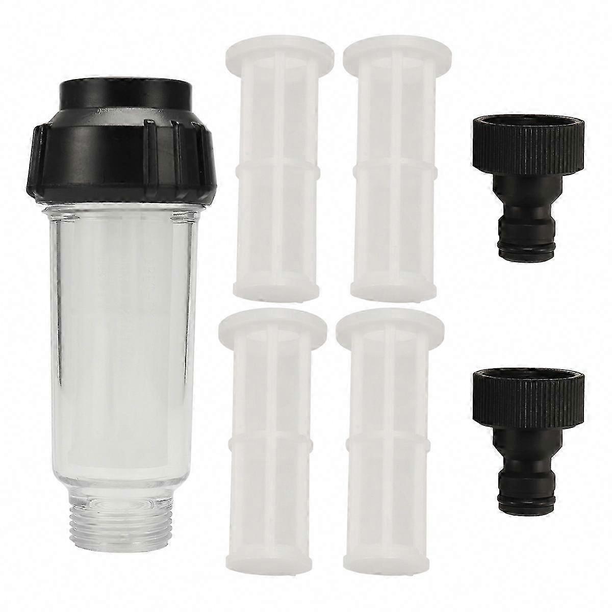 Garden Hose Water Filter, 3/4 Inch Pre-Filter Set with 5 Replaceable Inserts + 2 Quick Connectors for Outdoor Use