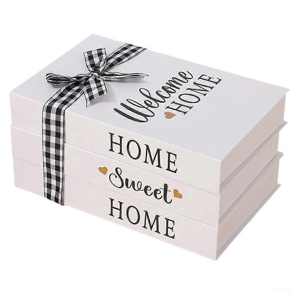 Set of 3 Rustic Book Ornaments ThreePiece Wooden Decor For Shelves And Styling (HOME)