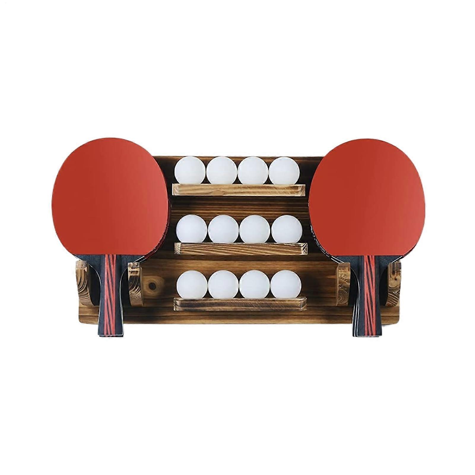Table Tennis Bat Holder Racket Holder Wood Paddle Display Shelf Wall Mount Organizer For 6 Bats And 12 Balls