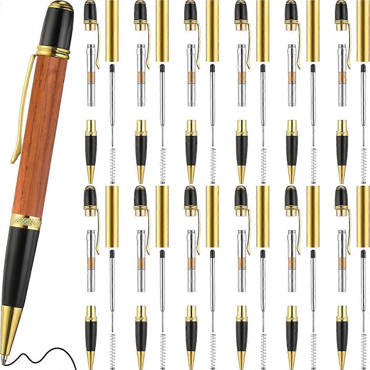 12-Pack Wooden Pen Set, Rotating Ballpoint Pen Set with Replacement Copper Turntable, DIY Classroom