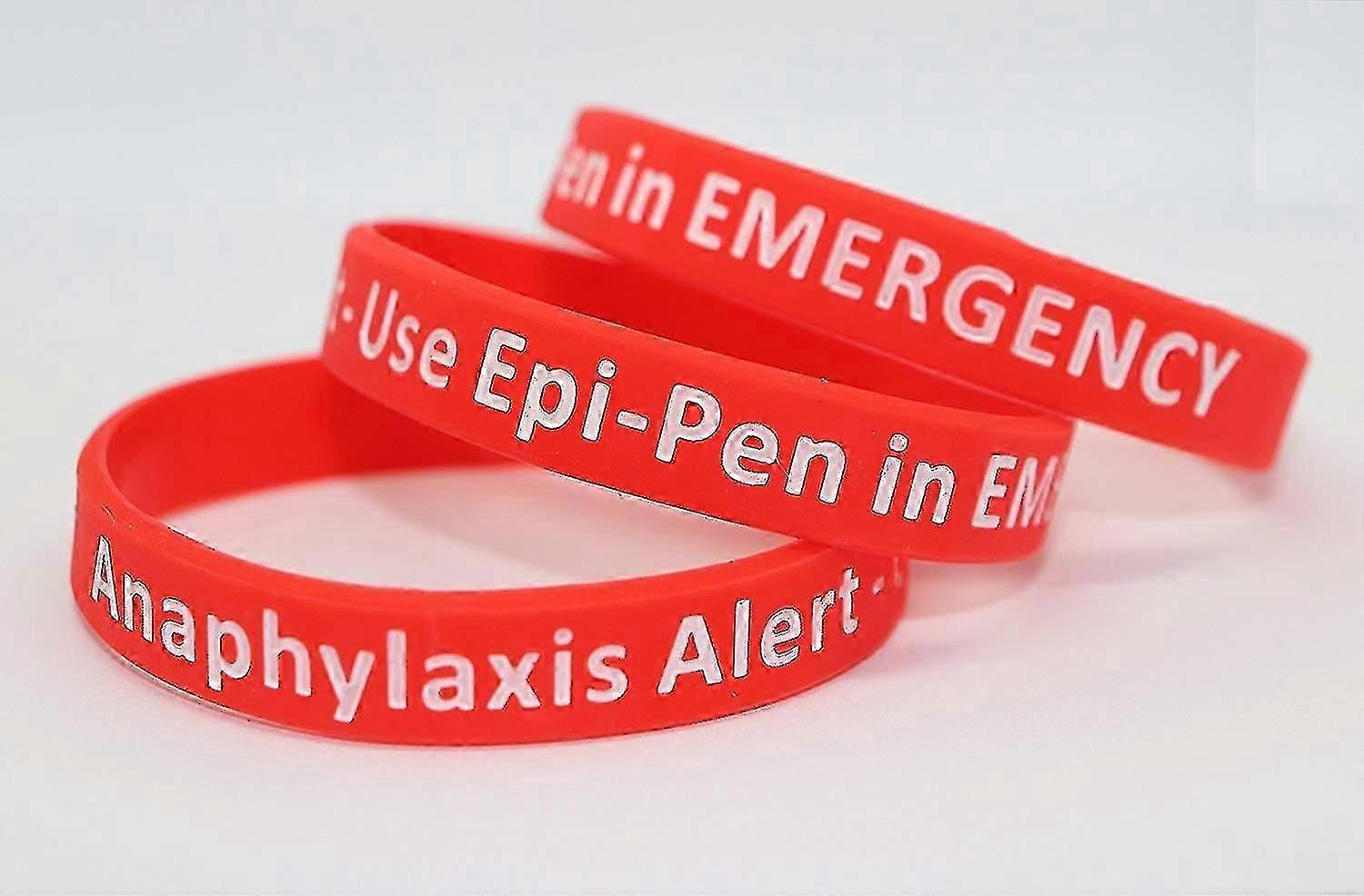 3パックアナフィラキシーエピペン医療アラートIDシリコンレッドリストバンド、ワンサイズ212mm標準大人の手首