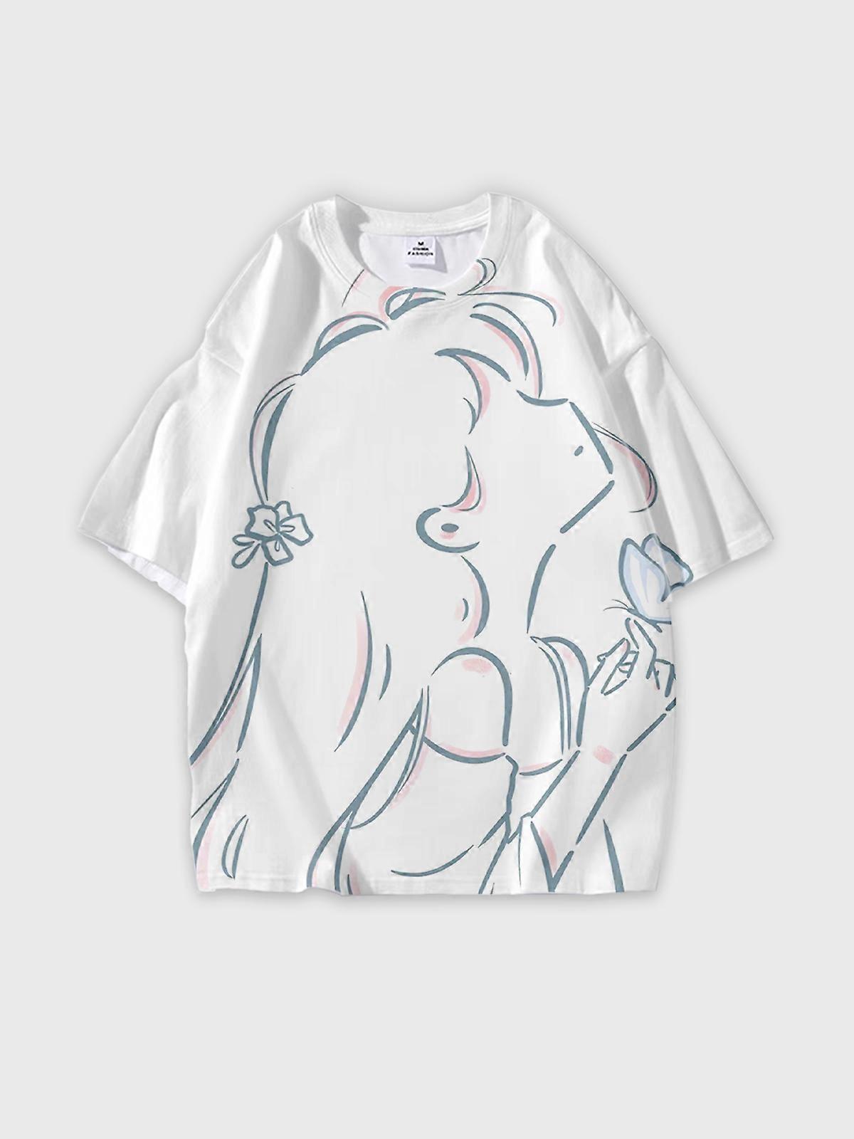 T-Shirt Round Neck, Loose Short Sleeve Pattern Graphic Tee, Unisex Summer Casual Top W3065