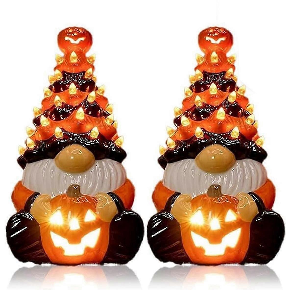 2pcs Halloween Dwarf Decoration with Light Handmade Lighted Pumpkin