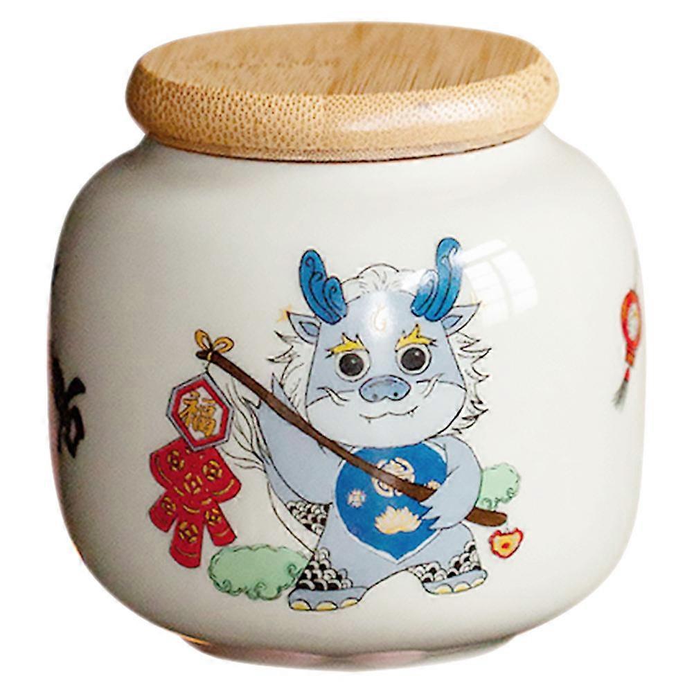 Ceramic Storage Jar for Tea Storage with Cartoon Dragon Pattern 2Pcs