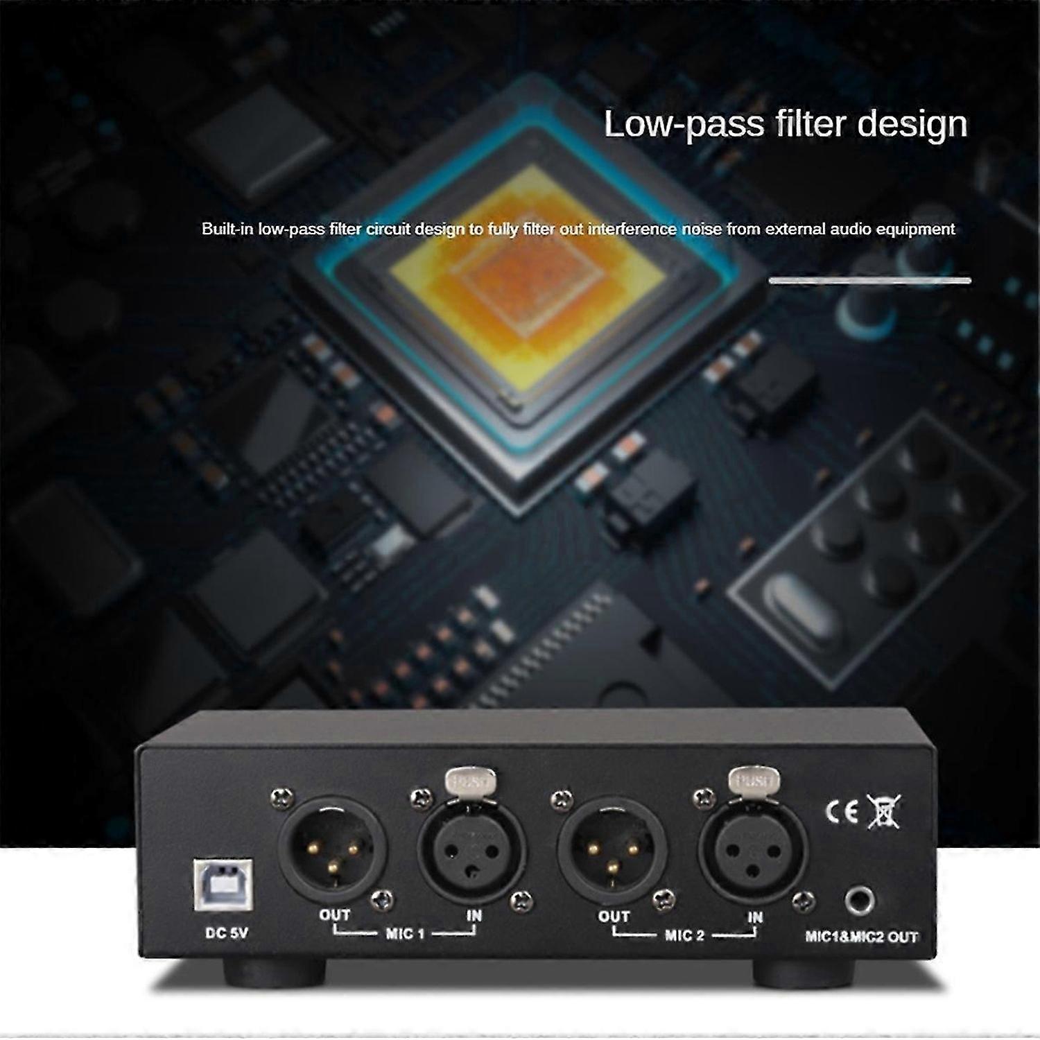 2 Channel 48V Phantom Power Supply, Universal Compact Phantom Power for Condenser Microphone Music R