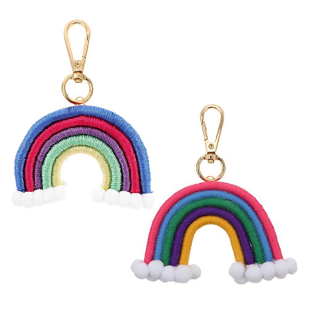 Rainbow Keychain Cotton Rope Handcrafted for Decoration 2Pcs Set