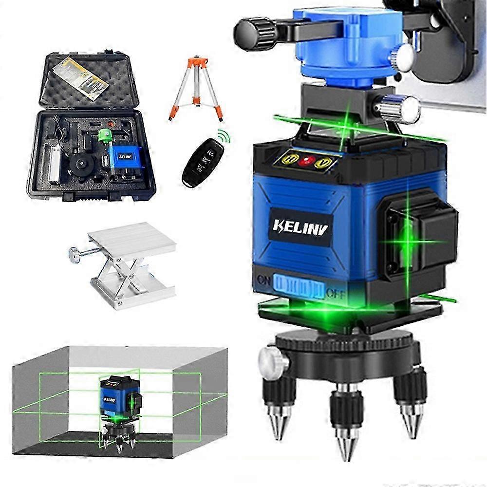 KELINV 360-Degree Rotating Laser Level Self-leveling Laser Level Meter 3D Green 12 Line Horizontal a