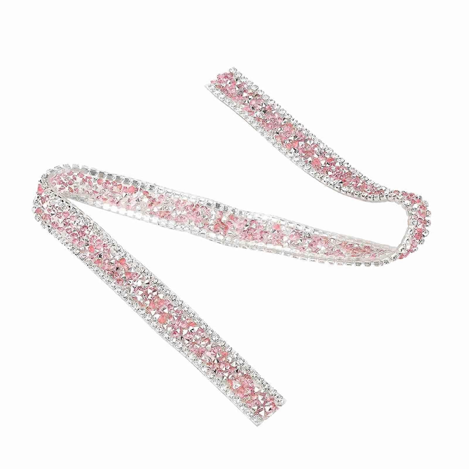 1yard 15mm Diamond Mesh Wrap Roll Sparkle Crystal Rhinestone Ribbon Decoration (Pink)