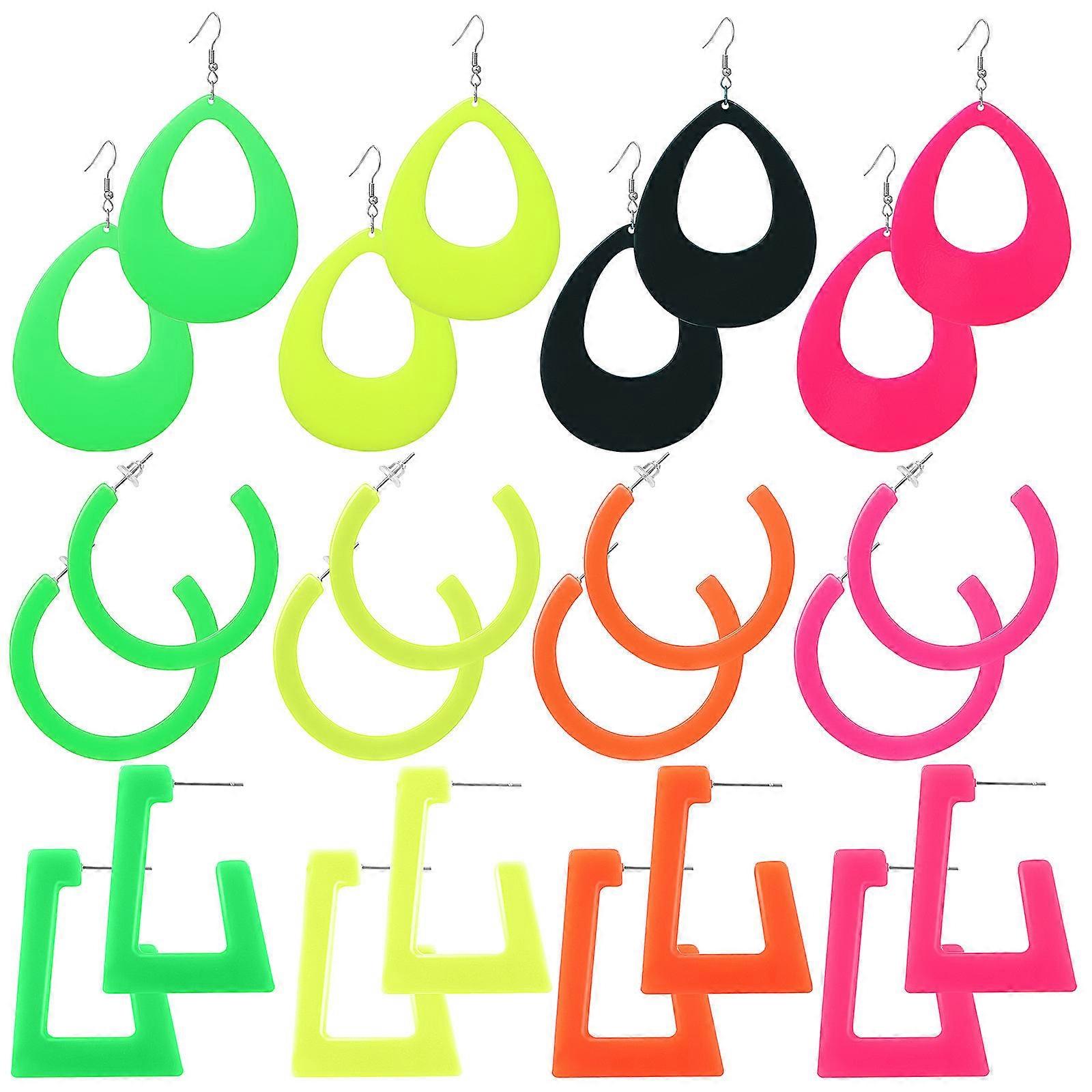 48Pairs Neon Earrings Studs with Exaggerated Drop Style for Women